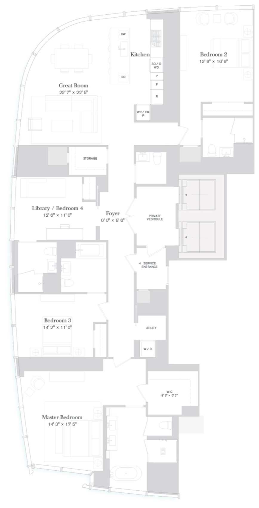111 Murray Street Floors 17-30, West line floor plan