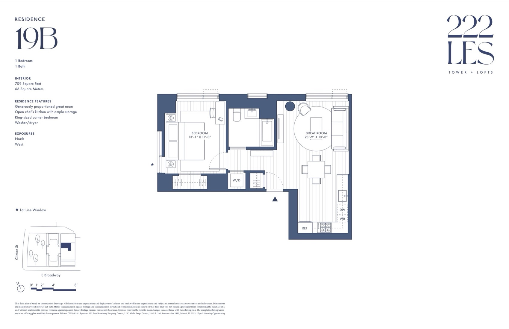 222 LES Tower + Lofts Residence 19B — 1 Bed / 1 Bath floor plan