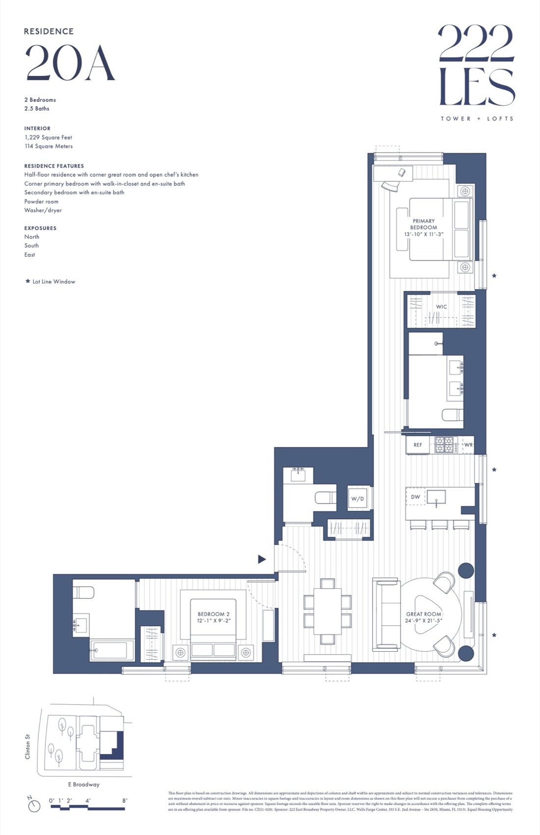 222 LES Tower + Lofts Residence 20A — 2 Bed / 2 Bath floor plan