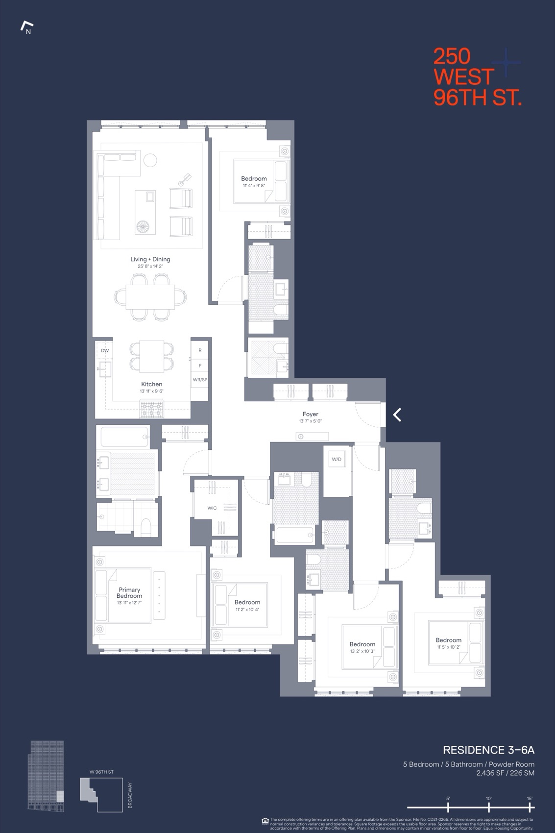 250 West 96th Street Residence A (Floors 3-6) — 2BR, 2,436 SF floor plan