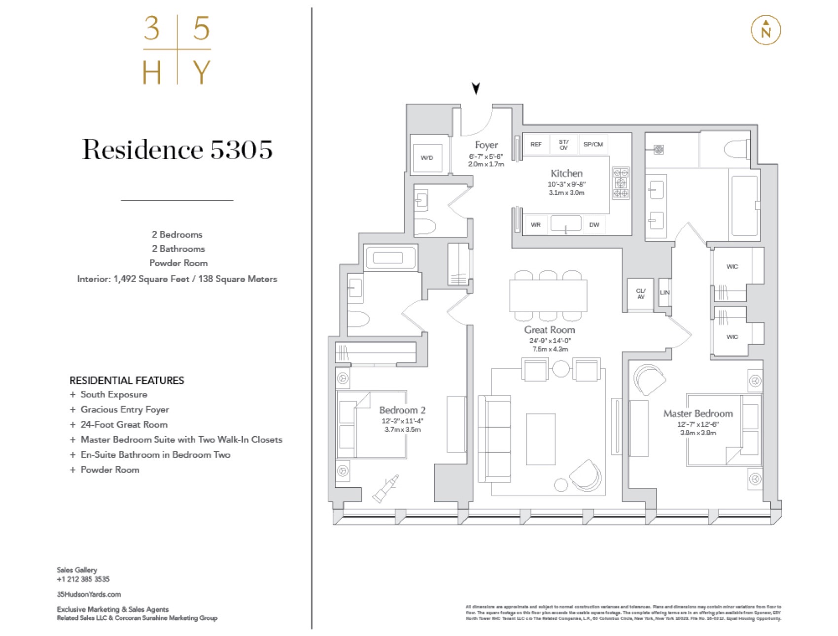 35 Hudson Yards Residence 5305 — 2 Bed / 3 Bath floor plan