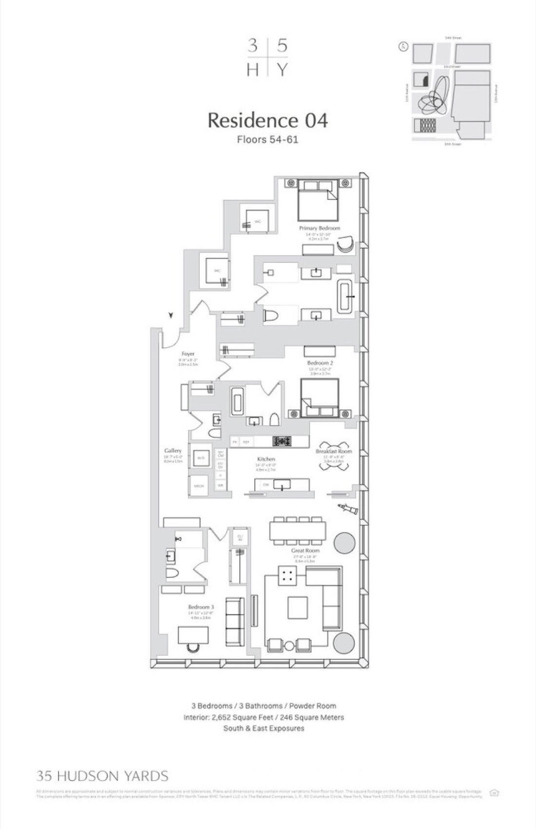 35 Hudson Yards Residence 5604 — 3 Bed / 3.5 Bath floor plan
