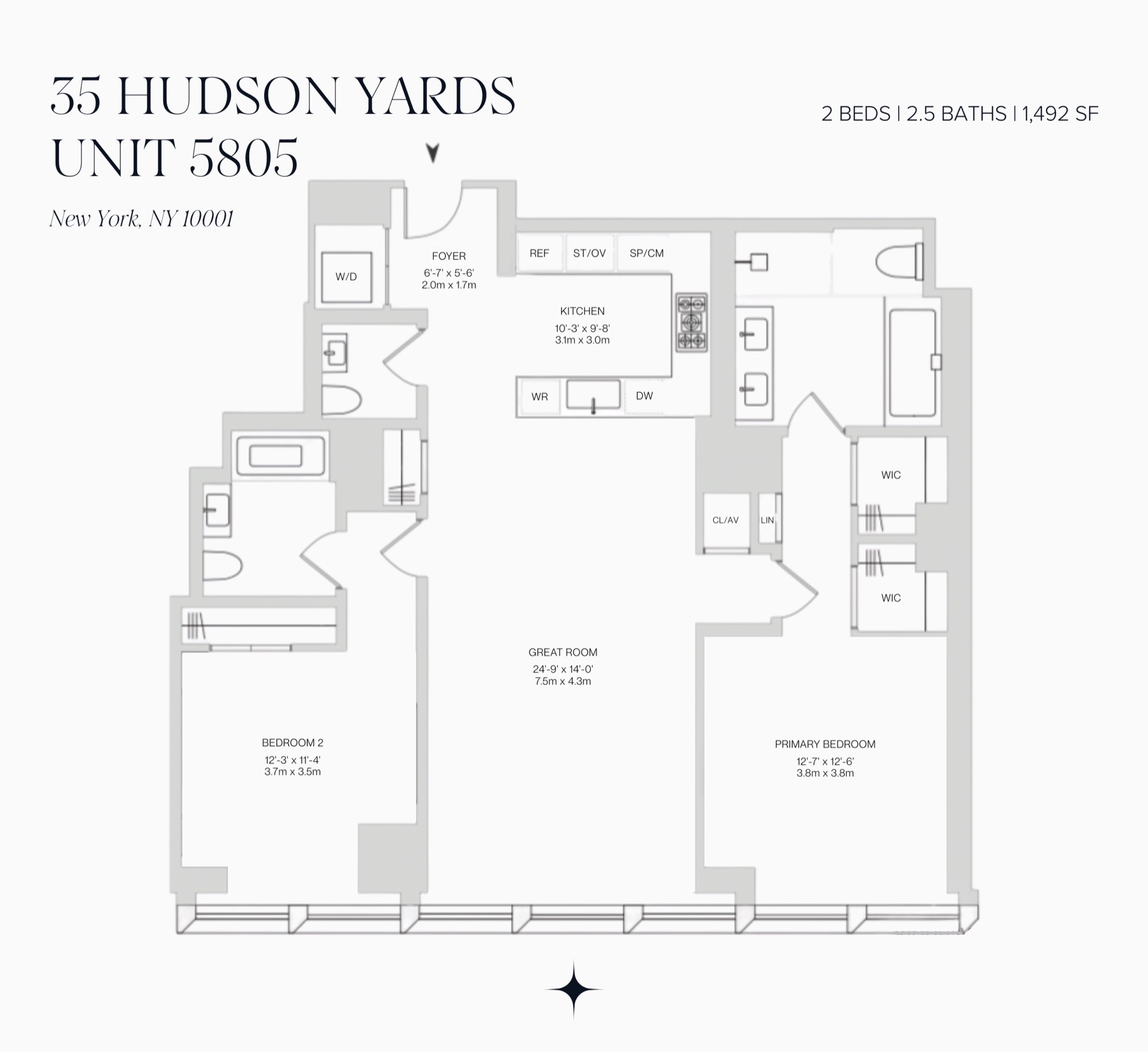 35 Hudson Yards Residence 5805 — 2 Bed / 2.5 Bath floor plan