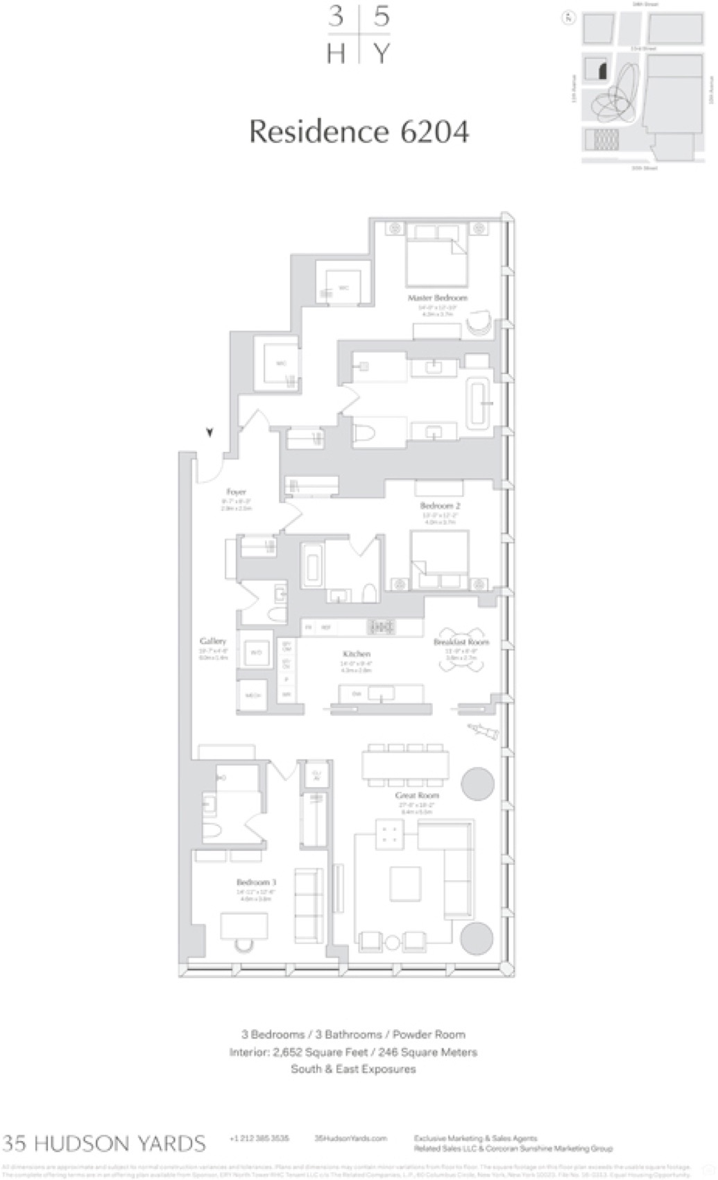 35 Hudson Yards Residence 6204 — 3 Bed / 3.5 Bath floor plan