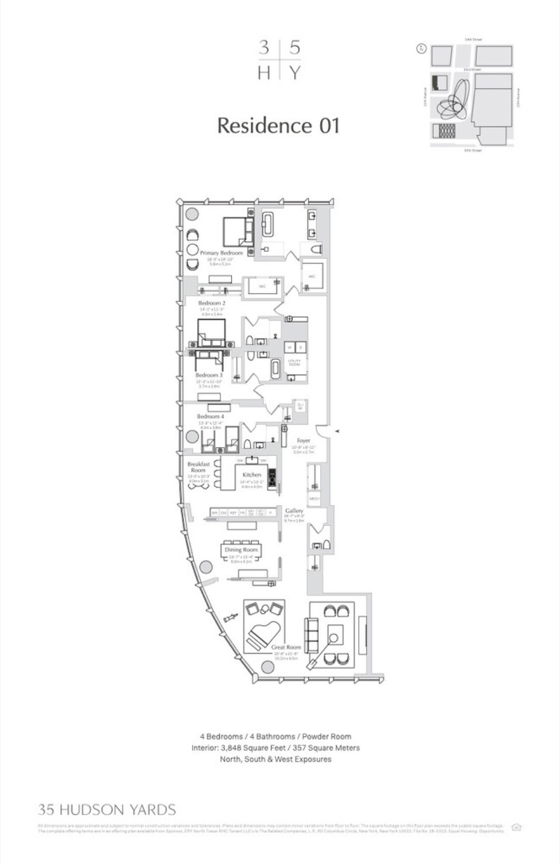 35 Hudson Yards Residence 7301 — 4 Bed / 4.5 Bath floor plan