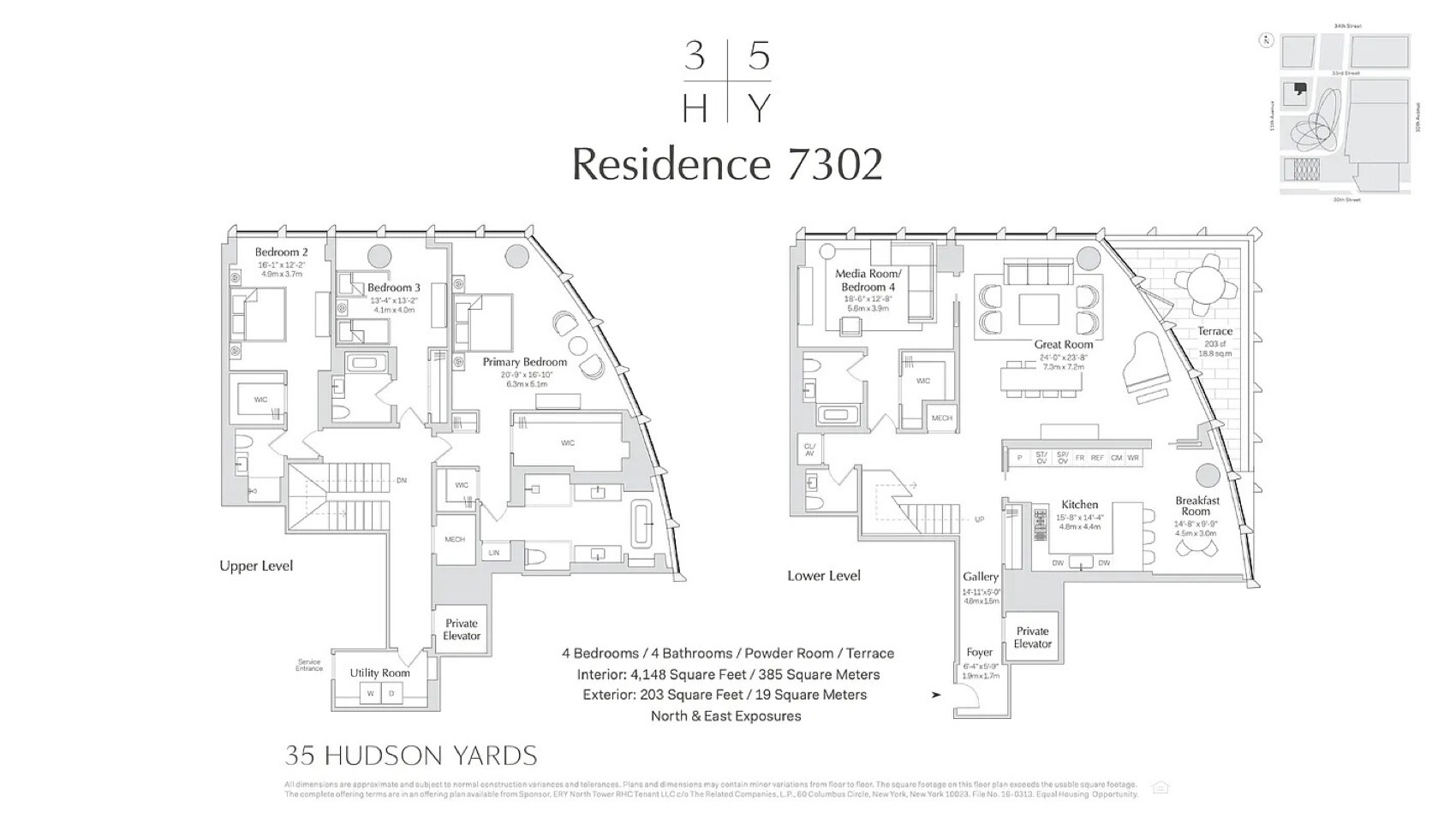 35 Hudson Yards Residence 7302 — 4 Bed / 4.5 Bath floor plan