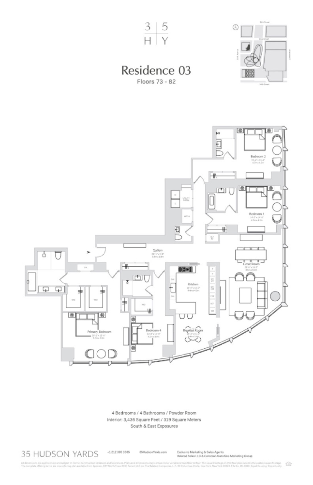 35 Hudson Yards Residence 7503 — 4 Bed / 4.5 Bath floor plan