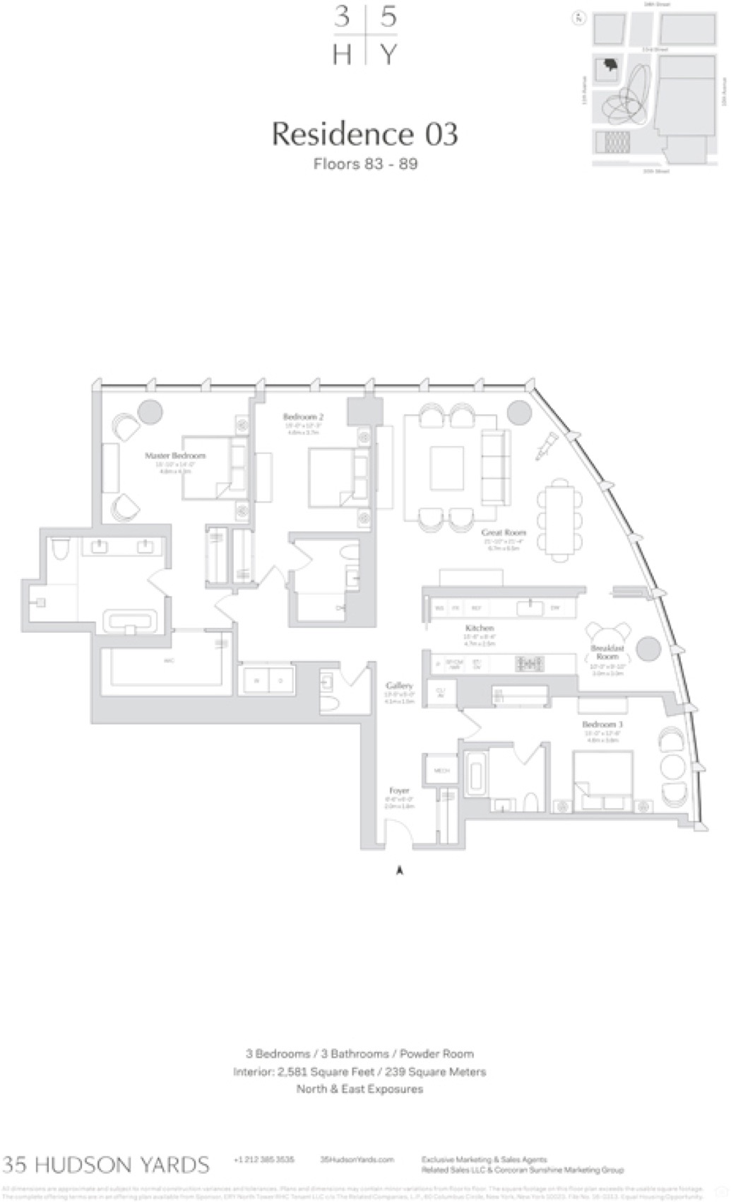 35 Hudson Yards Residence 8803 — 3 Bed / 3.5 Bath floor plan