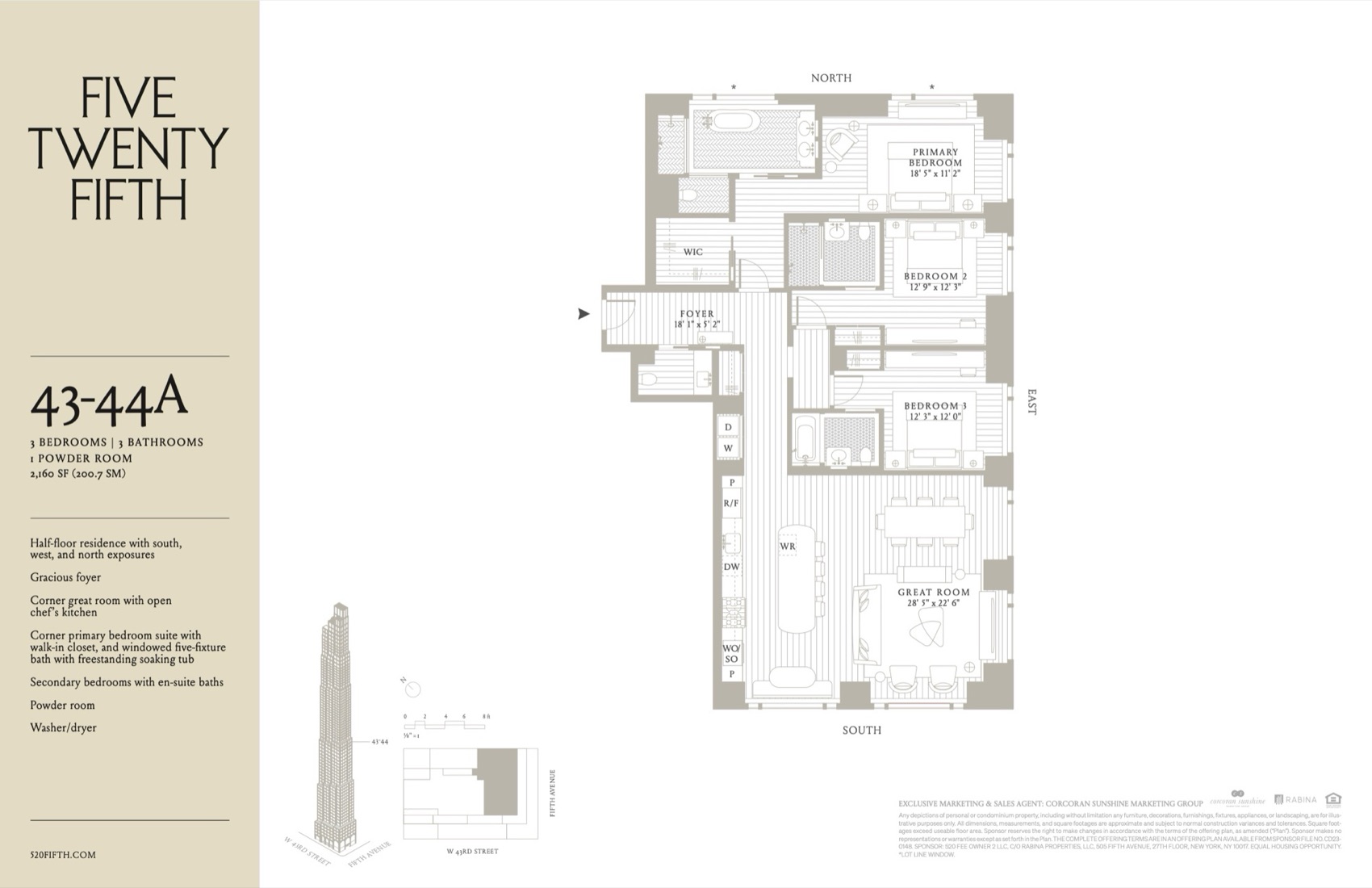 520 Fifth Avenue Floor plan — Residence 43-44A floor plan