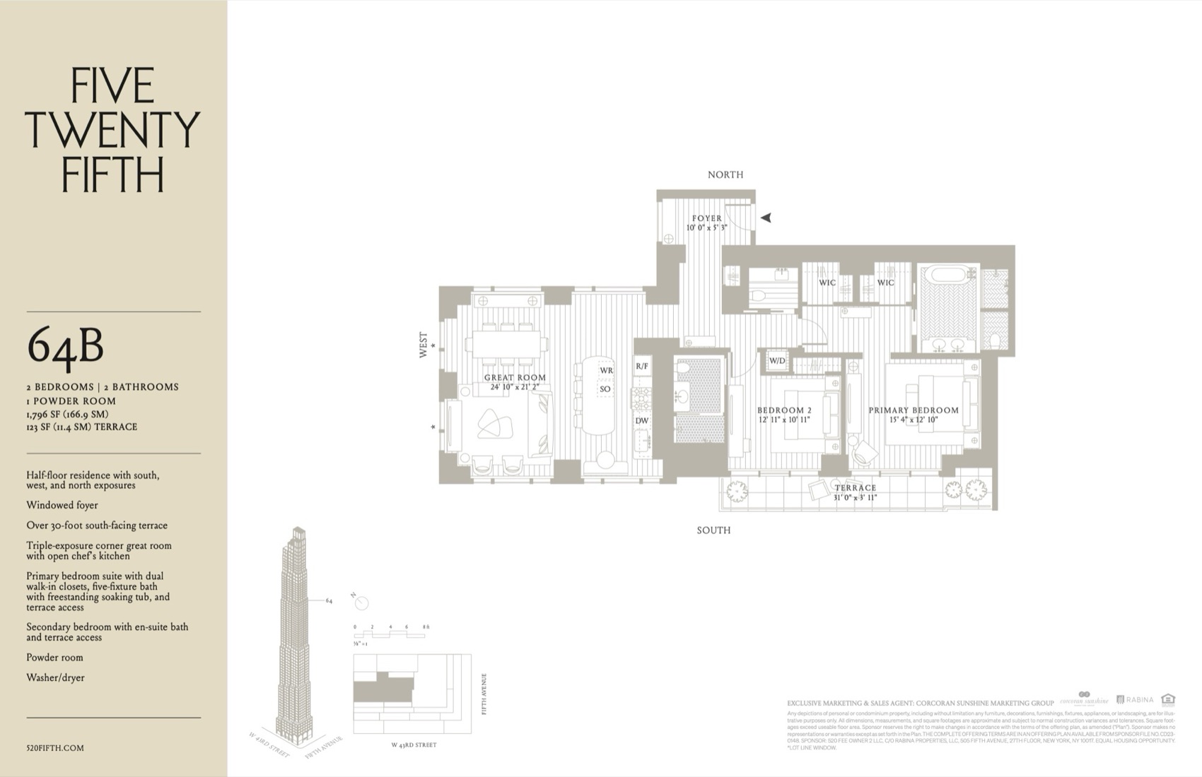 520 Fifth Avenue Floor plan — Residence 64B floor plan