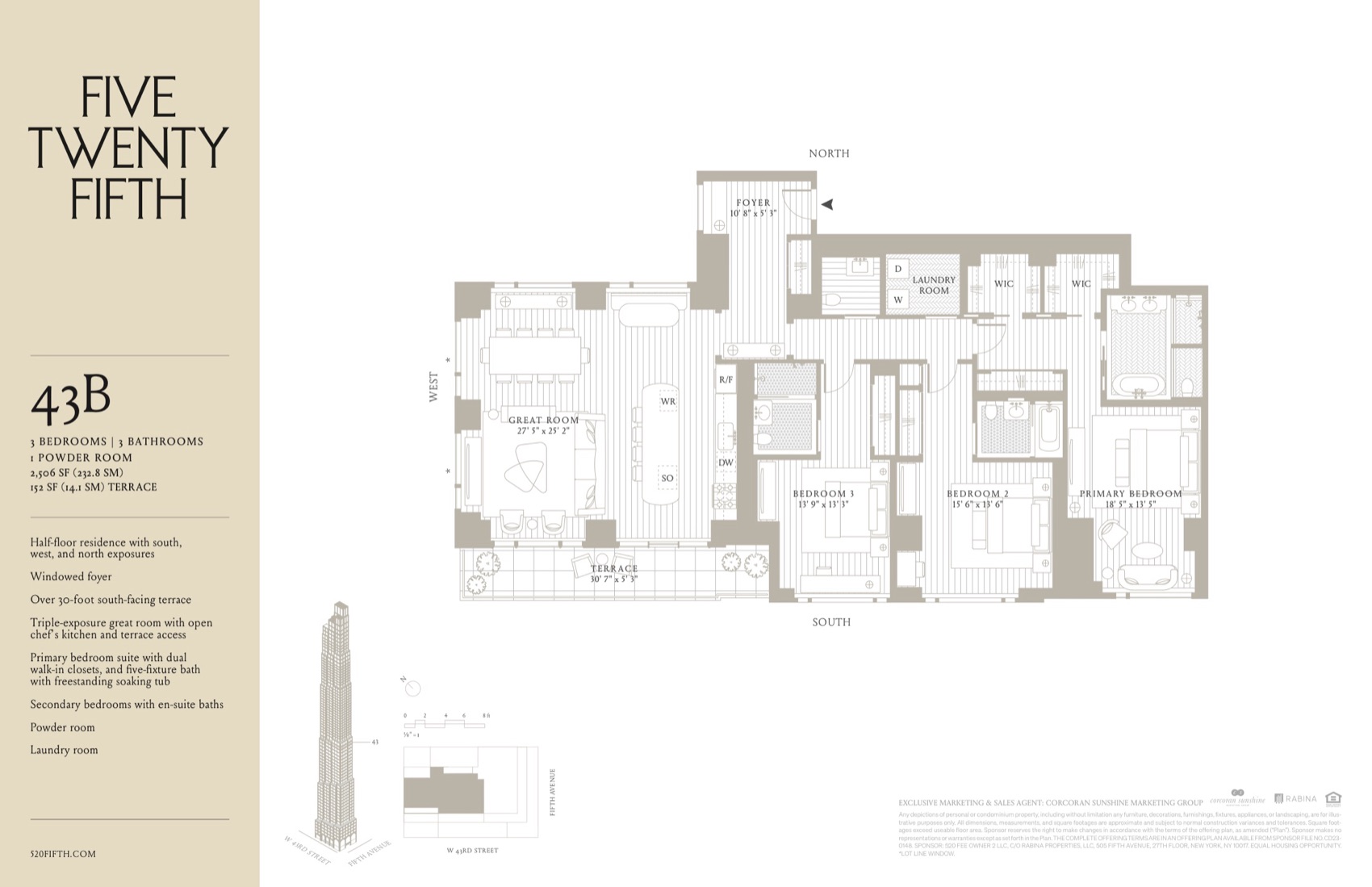 520 Fifth Avenue Residence 43B floor plan