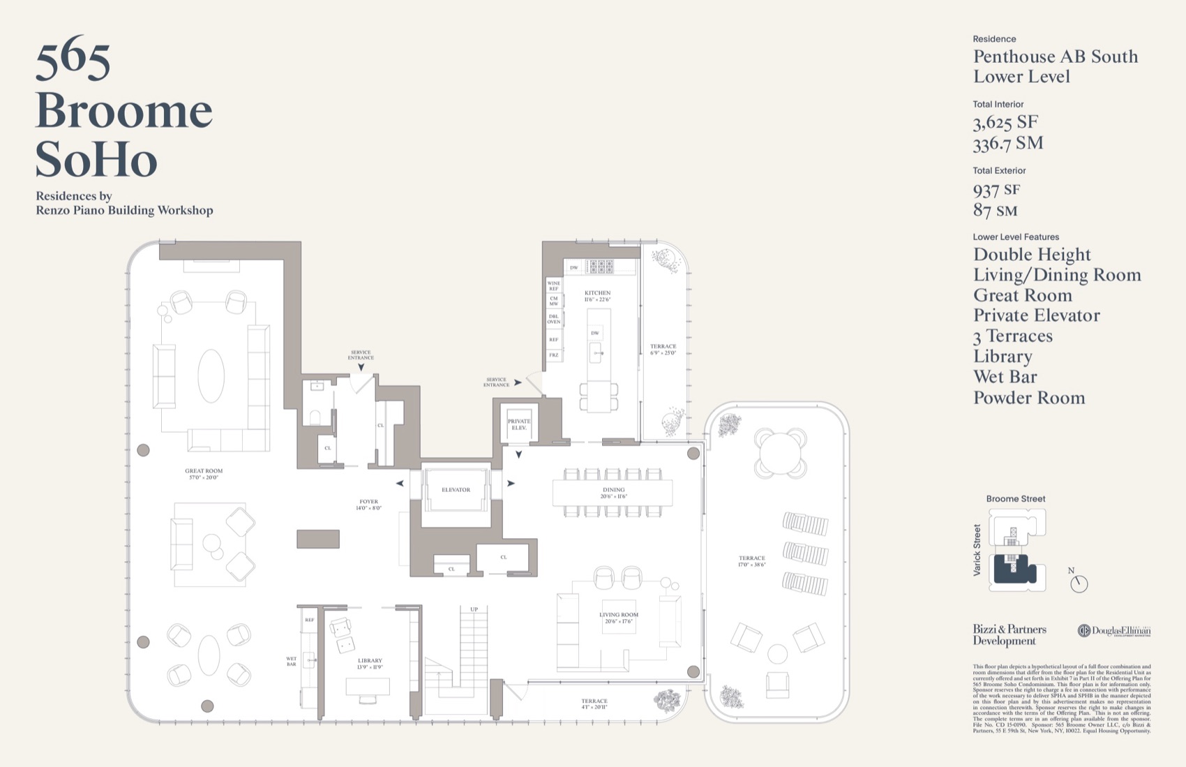 565 Broome Soho Penthouse AB South (Lower Level) — floor plan floor plan