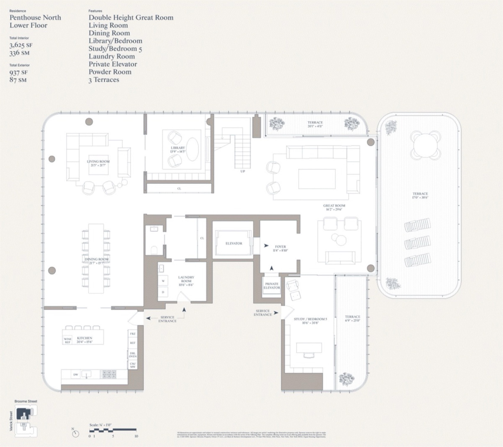 565 Broome Soho Penthouse — lower floor plan floor plan