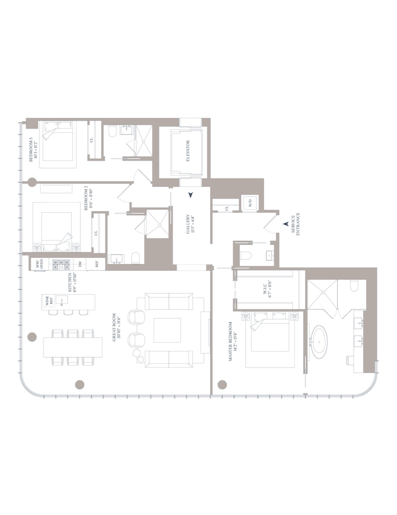 565 Broome Soho Residence Line A, Floors 25-27 North — floor plan floor plan