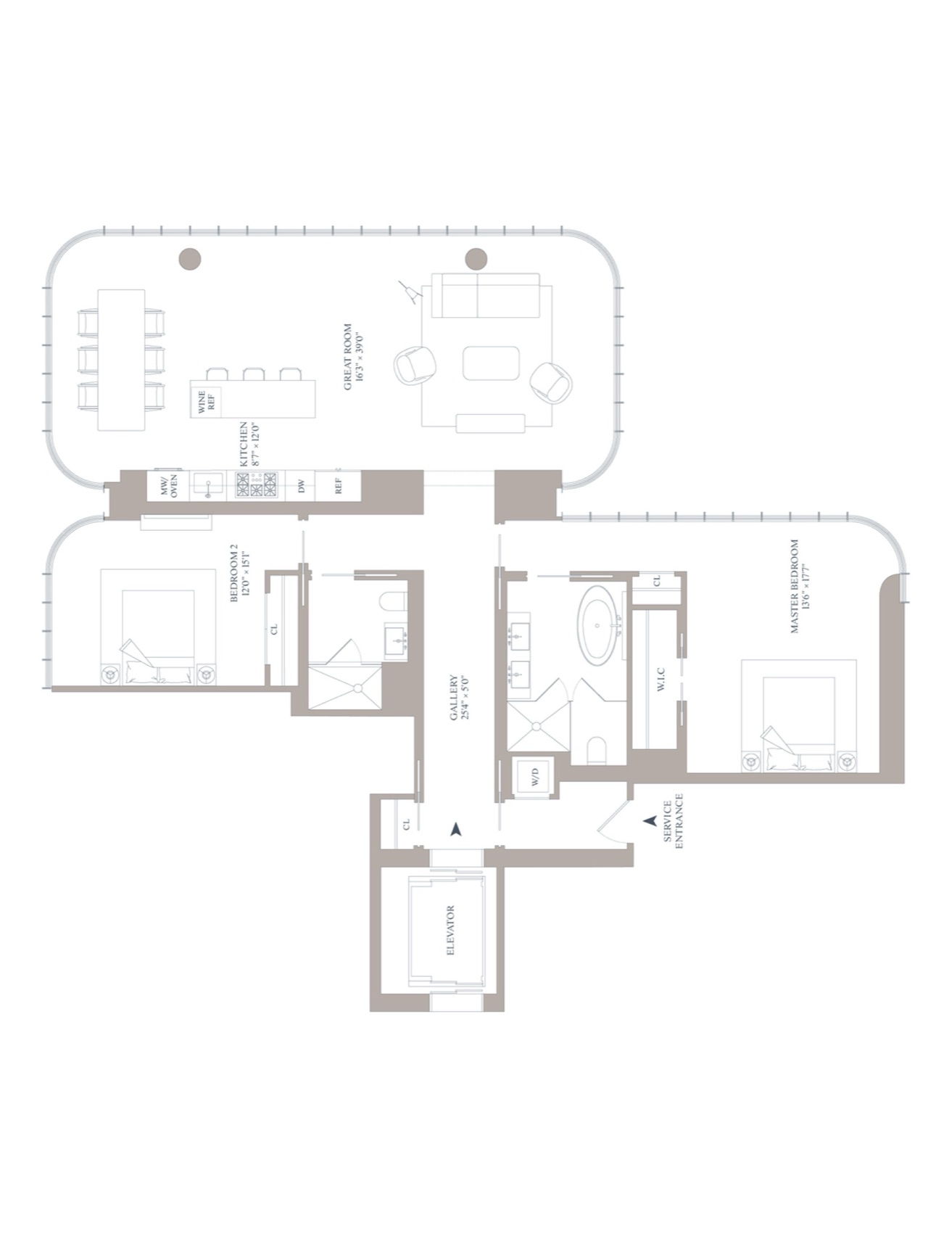 565 Broome Soho Residence Line B, Floors 22-24 North (2 Bed) — floor plan floor plan