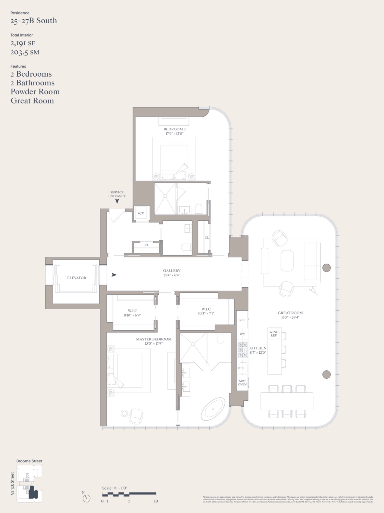 565 Broome Soho Residence Line B, Floors 25-27 South (2 Bed) — floor plan floor plan