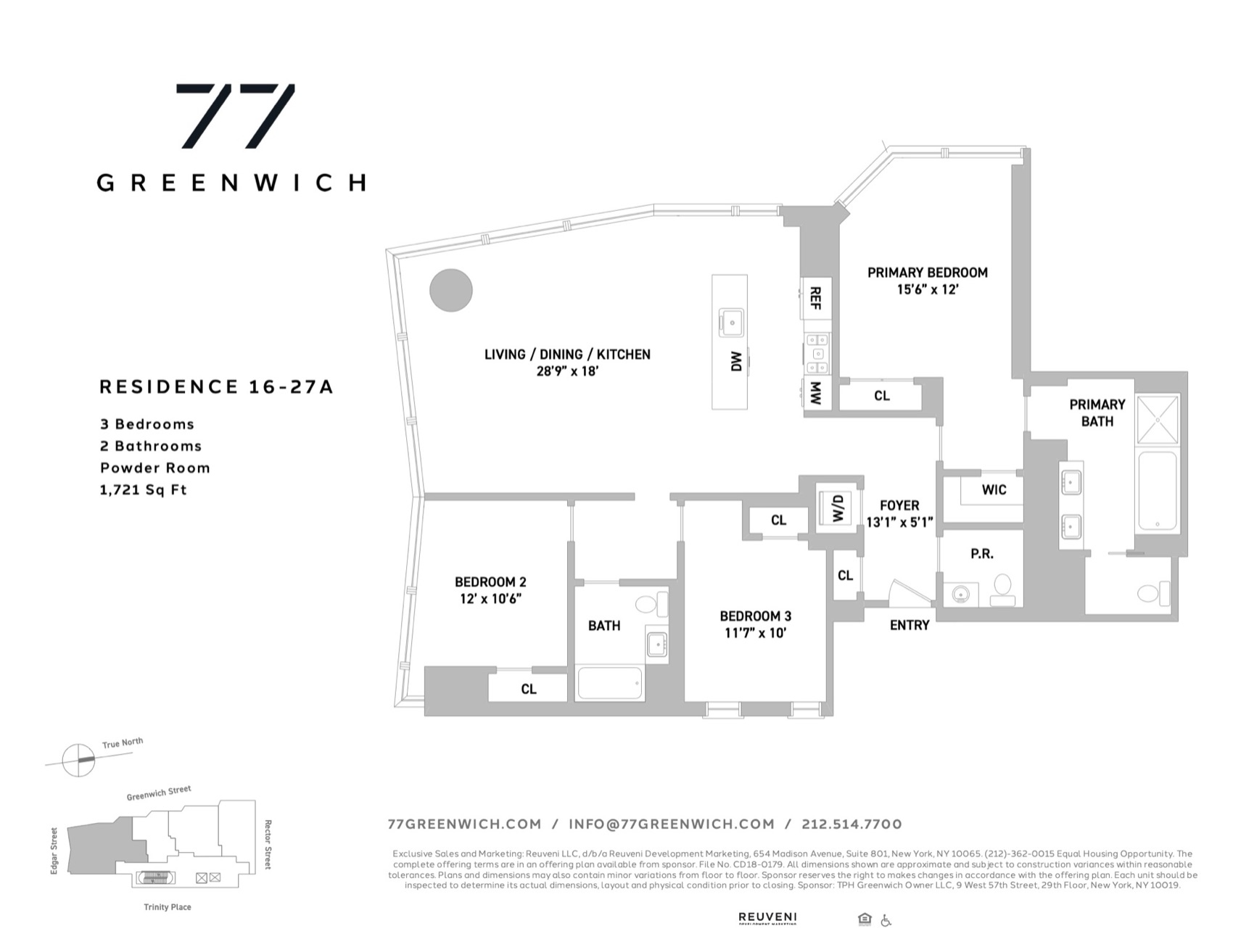 77 Greenwich Residence Line A, Floors 16-27 (PDF) floor plan