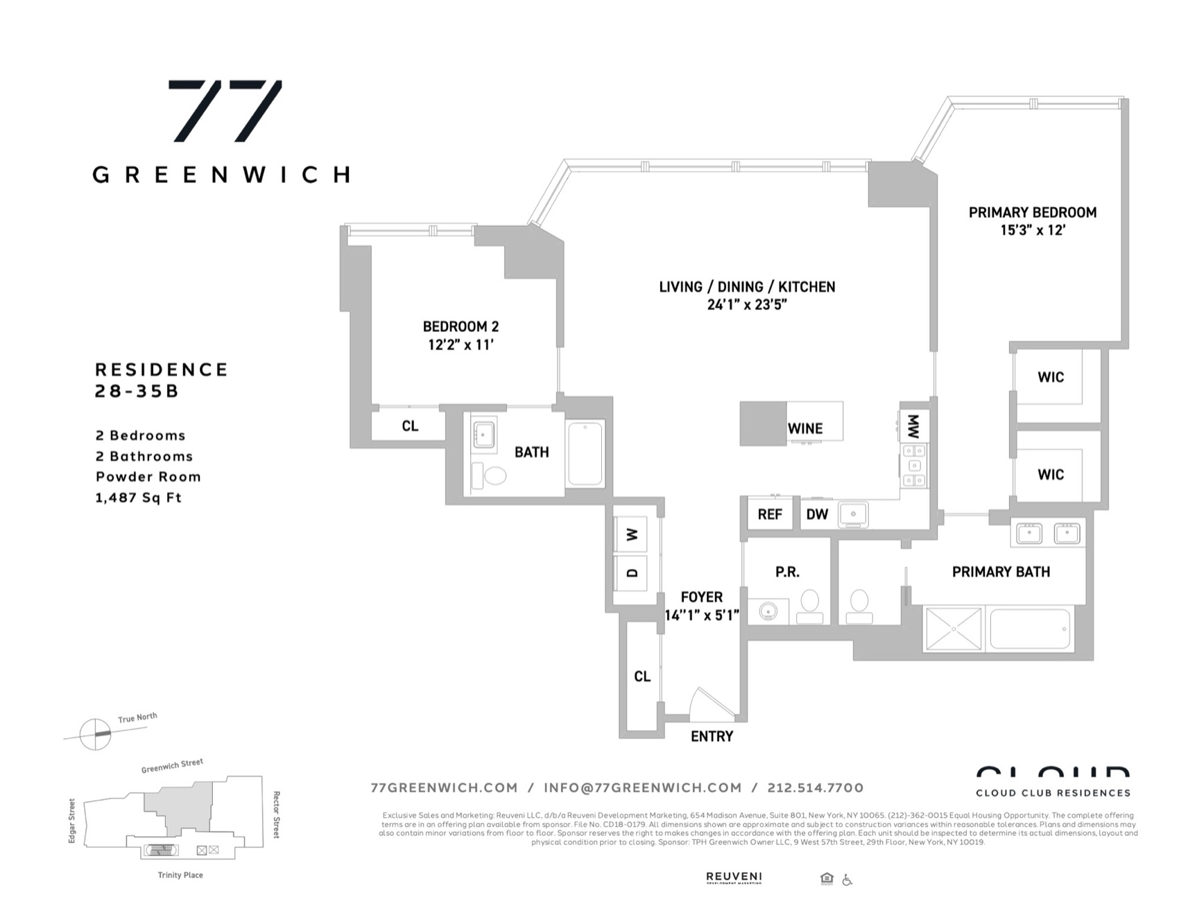 77 Greenwich Residence Line B, Floors 28-35 (PDF) floor plan