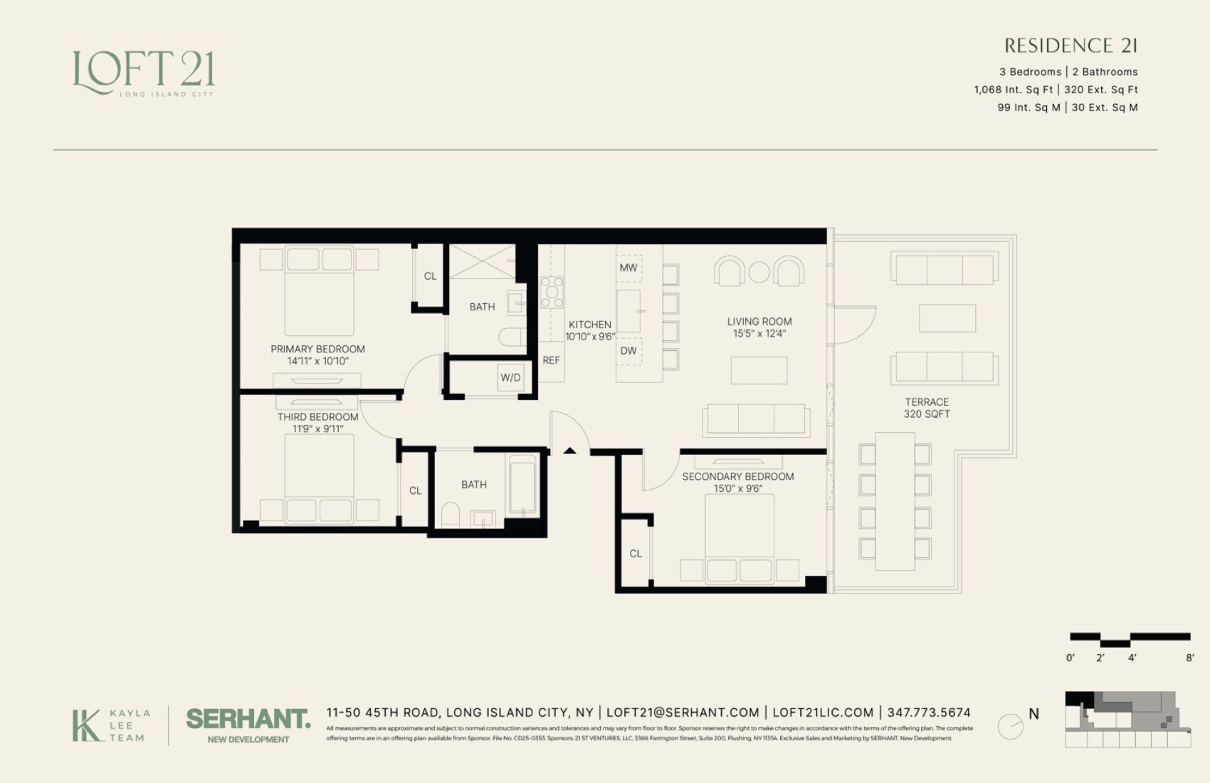 Loft 21 Residence 2I — 3 Bed / 2 Bath + Terrace (1,068 sf) floor plan
