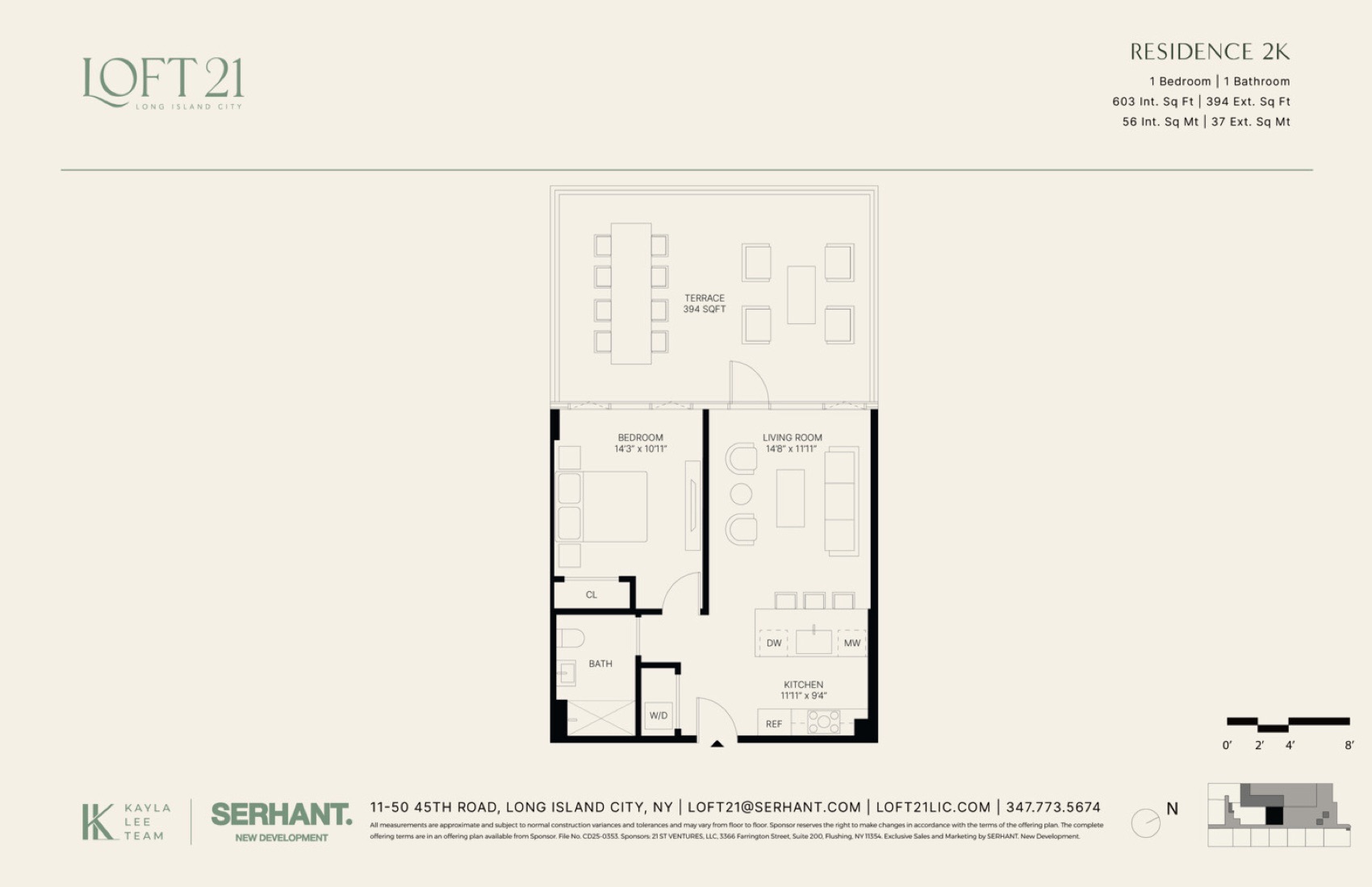 Loft 21 Residence 2K — 1 Bed / 1 Bath + Terrace (603 sf) floor plan