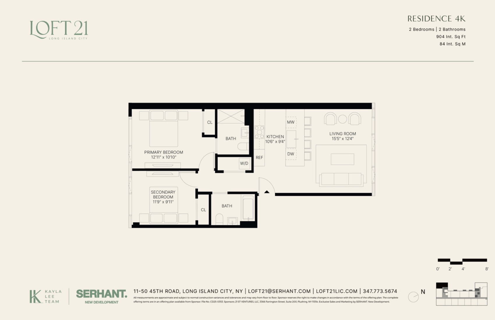 Loft 21 Residence 4K — 2 Bed / 2 Bath (904 sf) floor plan