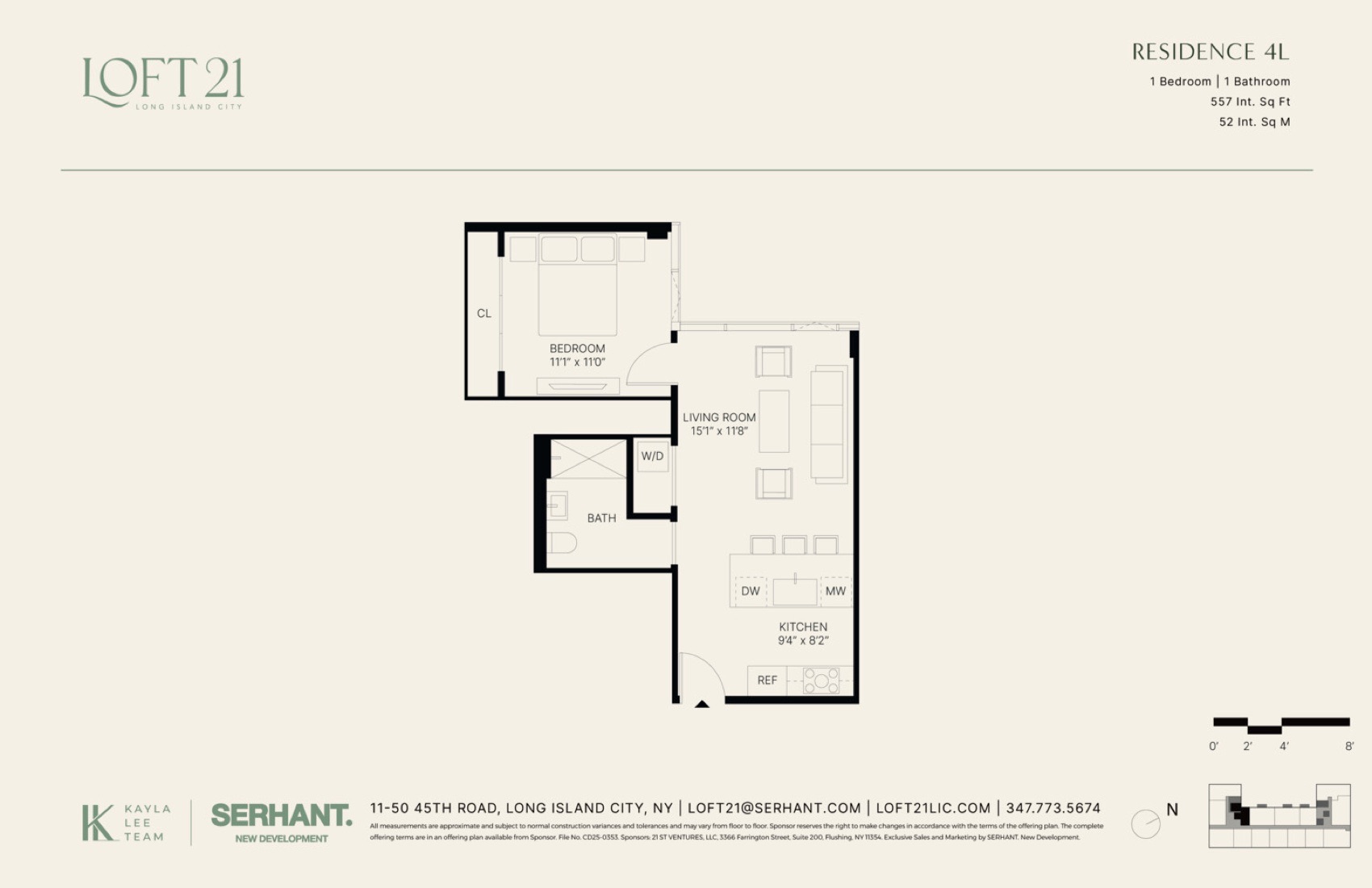 Loft 21 Residence 4L — 1 Bed / 1 Bath (557 sf) floor plan