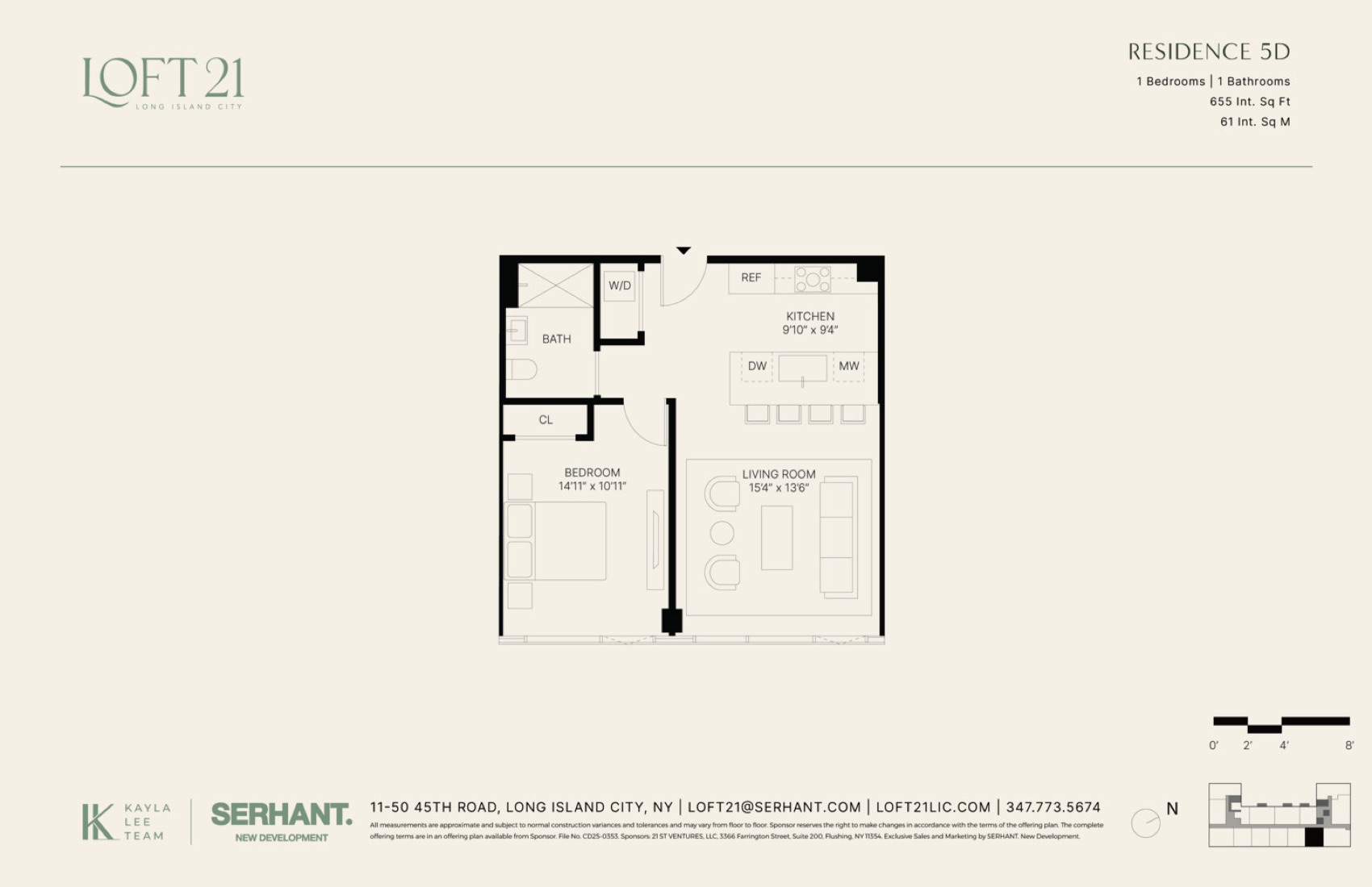 Loft 21 Residence 5D — 1 Bed / 1 Bath (655 sf) floor plan