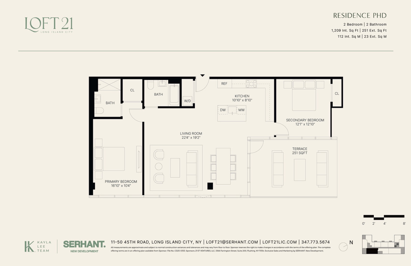 Loft 21 Residence PHD — 2 Bed / 2 Bath Penthouse + Terrace (1,209 sf) floor plan