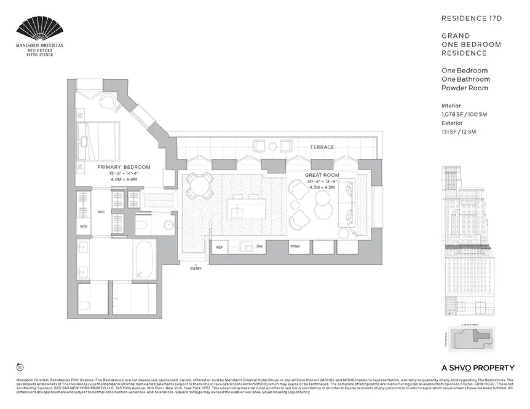 Mandarin Oriental Residences, Fifth Avenue Residence 17D — 1 Bed floor plan