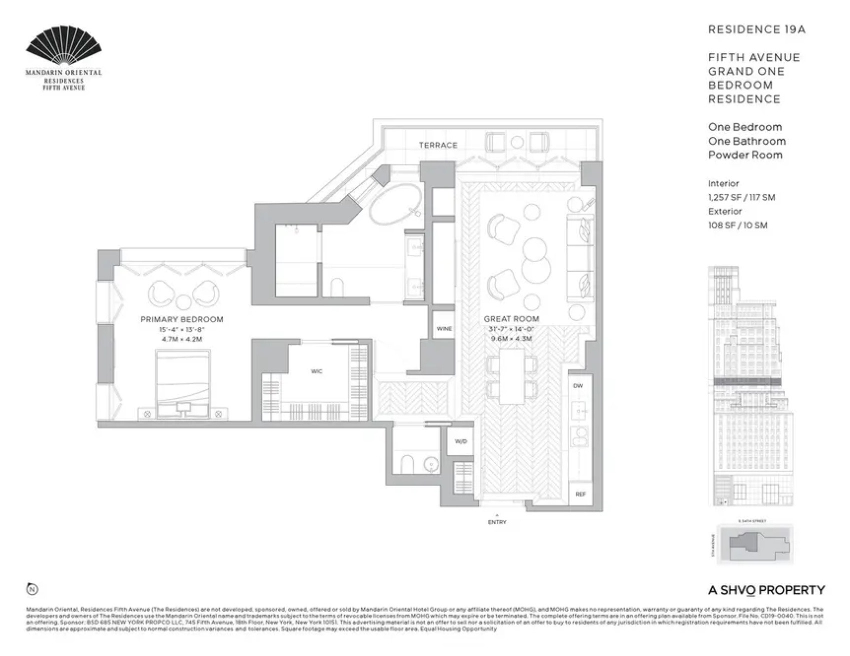 Mandarin Oriental Residences, Fifth Avenue Residence 19A — 1 Bed floor plan