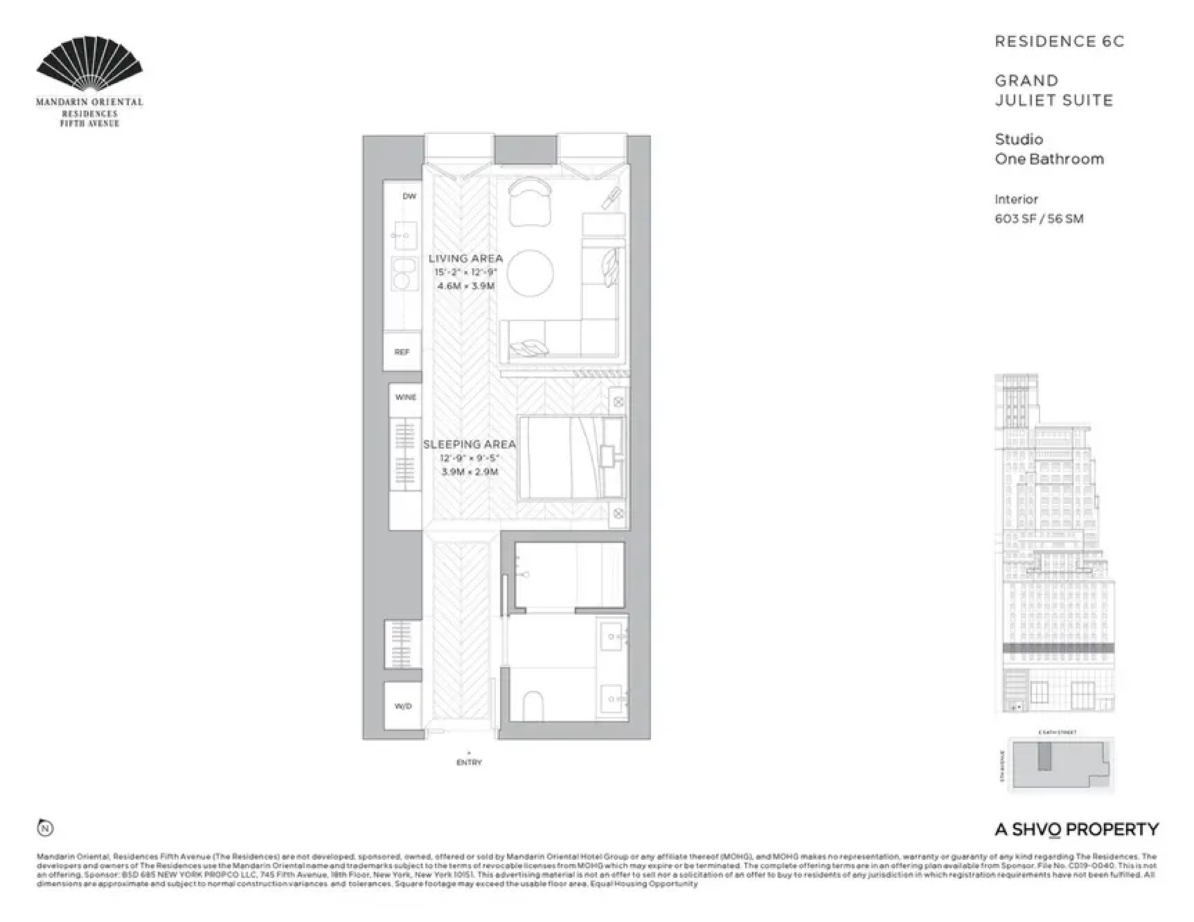 Mandarin Oriental Residences, Fifth Avenue Residence 6C — Studio floor plan