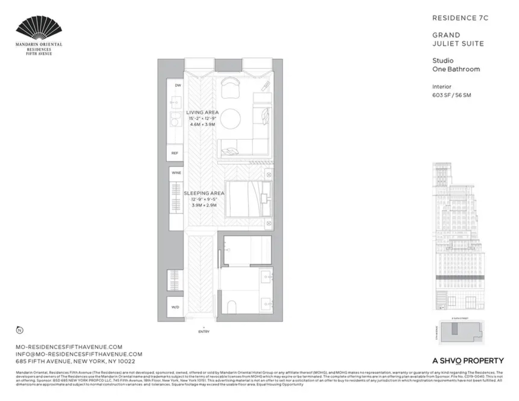 Mandarin Oriental Residences, Fifth Avenue Residence 7C — Studio floor plan