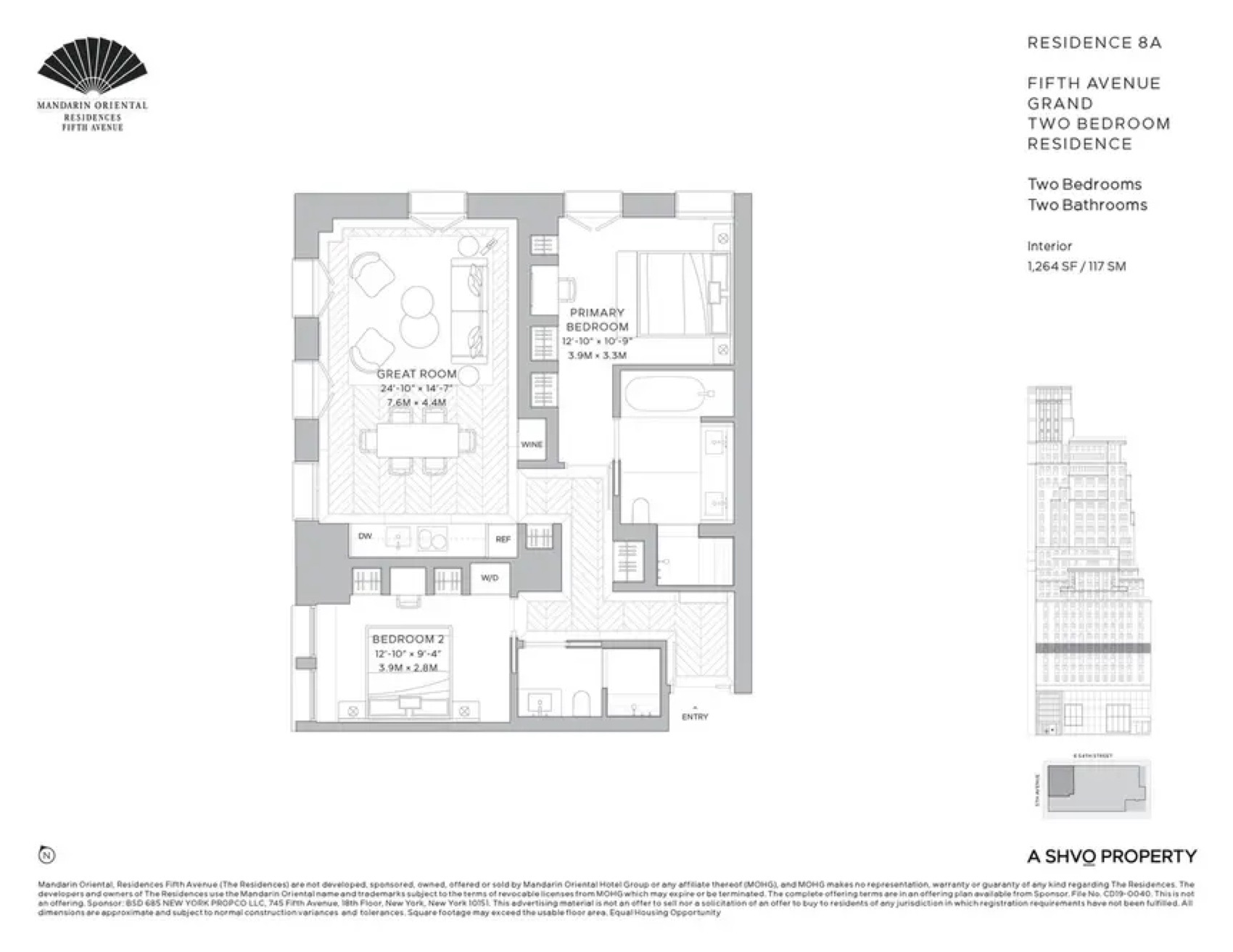 Mandarin Oriental Residences, Fifth Avenue Residence 8A — 2 Bed floor plan