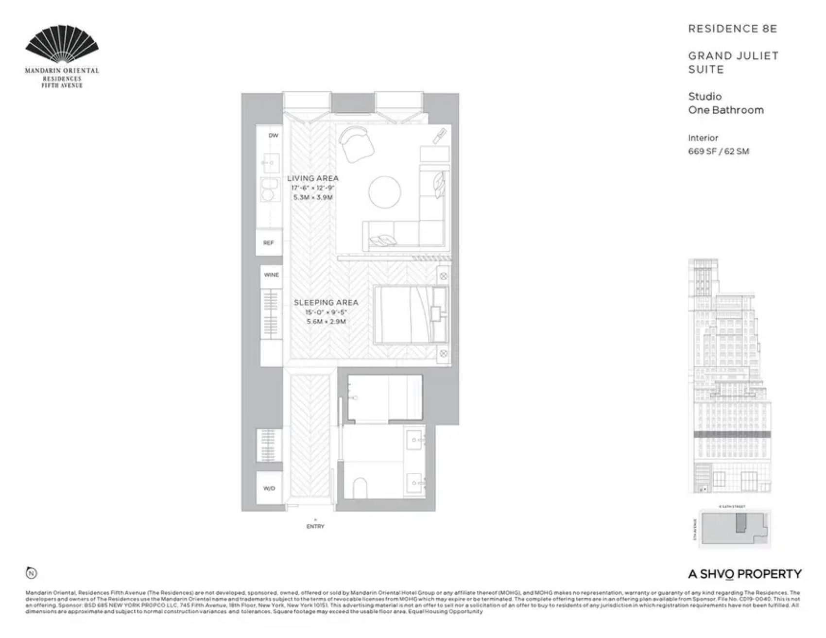 Mandarin Oriental Residences, Fifth Avenue Residence 8E — Studio floor plan