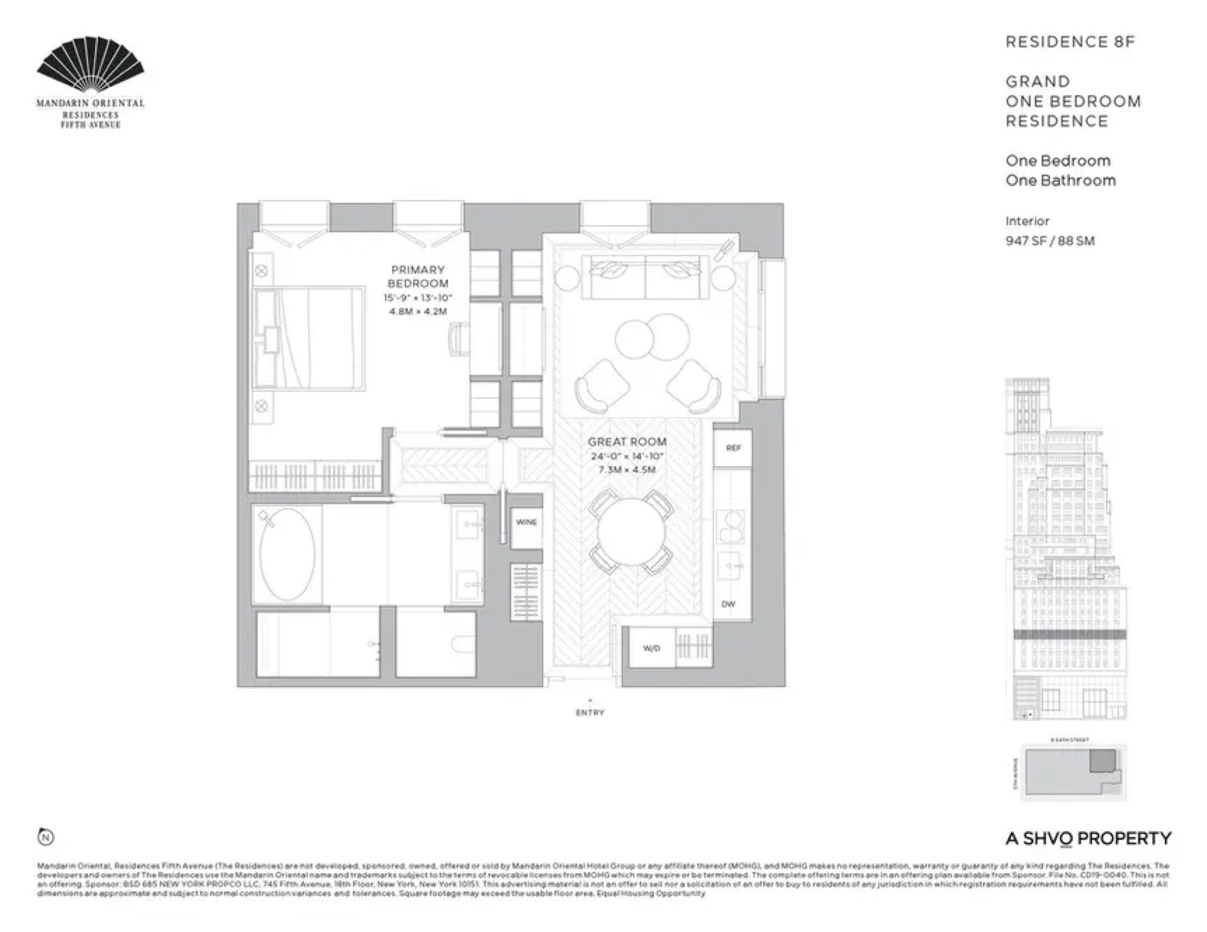 Mandarin Oriental Residences, Fifth Avenue Residence 8F — 1 Bed floor plan
