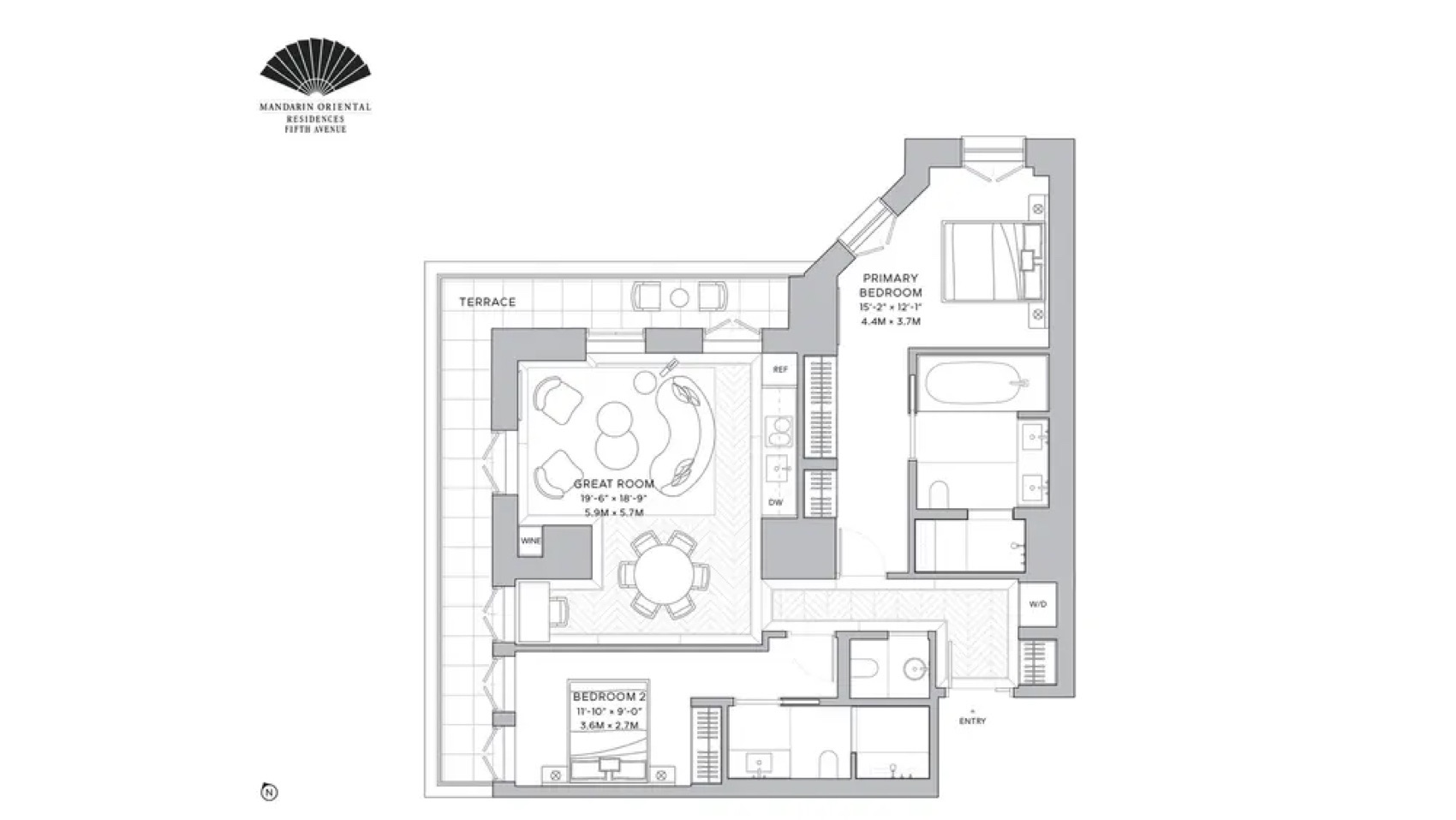 Mandarin Oriental Residences, Fifth Avenue Residence A17 — 2 Bed floor plan