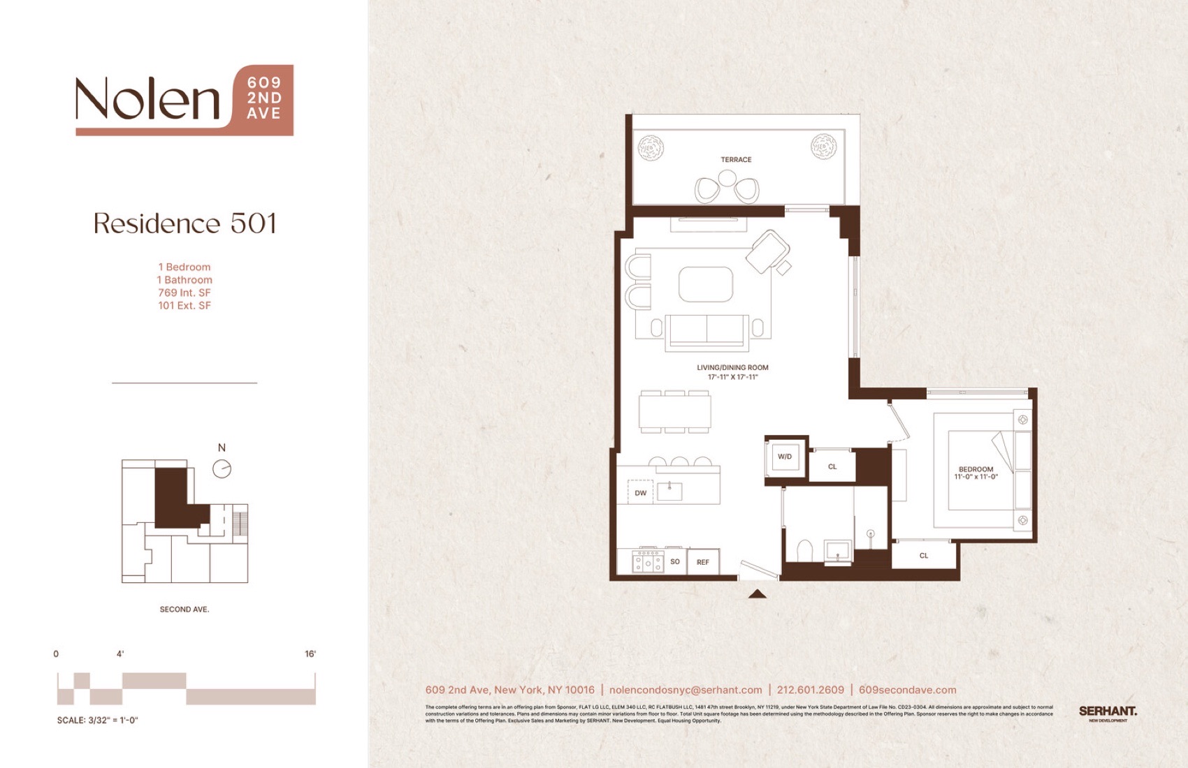 Nolen Residence 501 — 1 Bedroom + Terrace floor plan