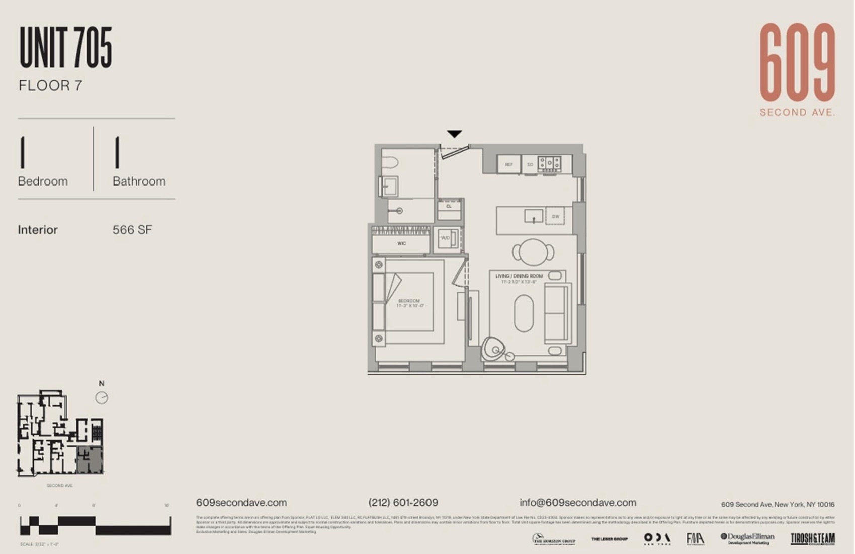 Nolen Unit 705 — 1 Bedroom floor plan