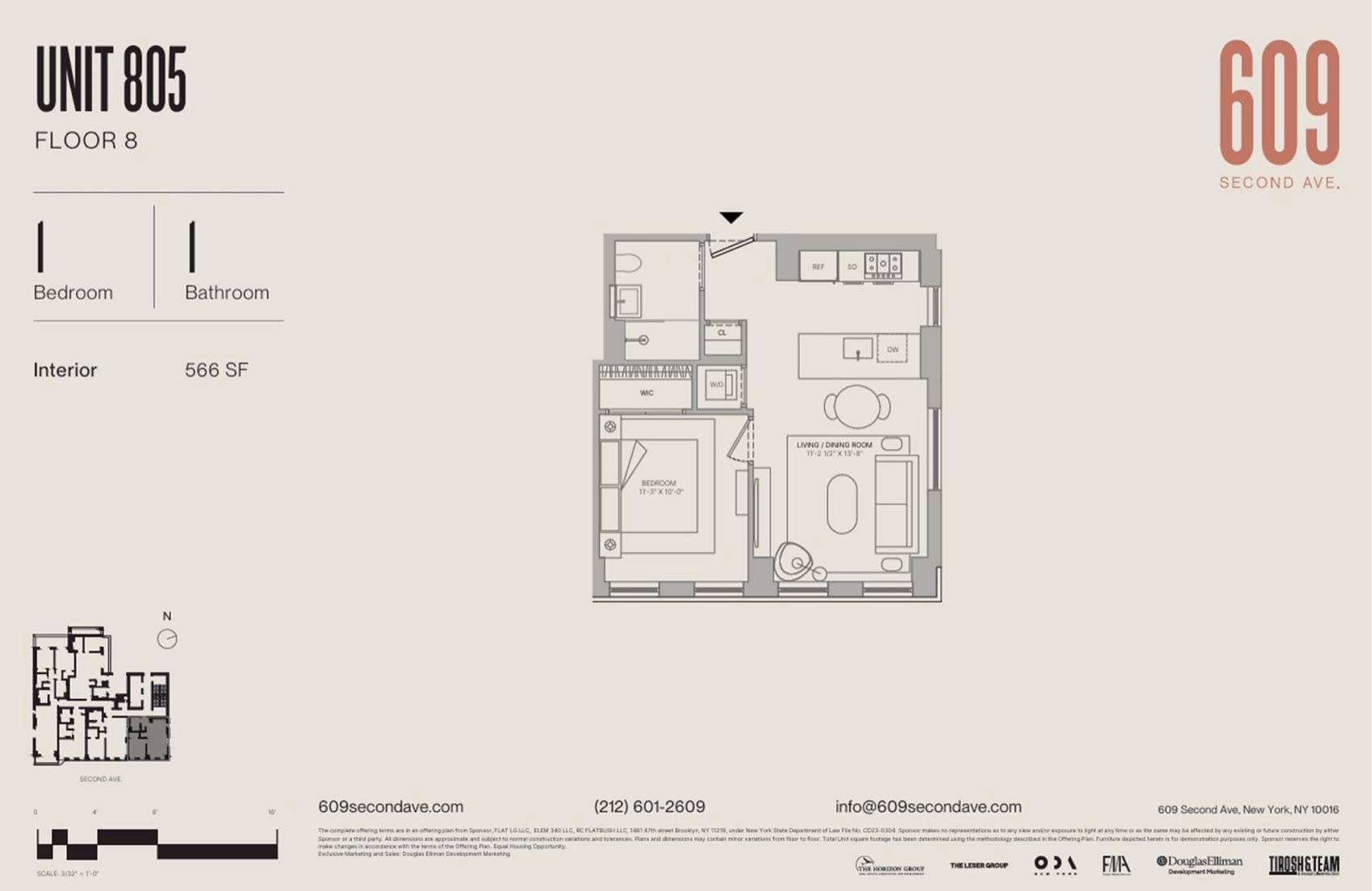 Nolen Unit 805 — 1 Bedroom floor plan