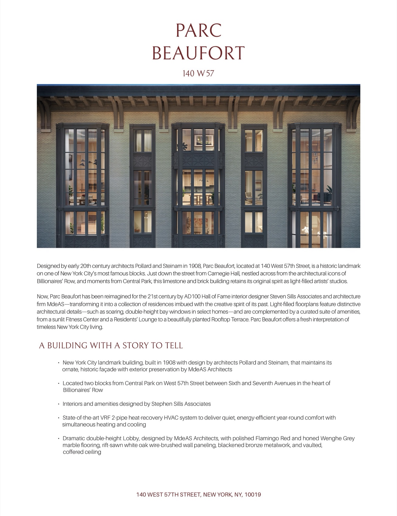 Parc Beaufort Building facts (brochure PDF — official site) floor plan