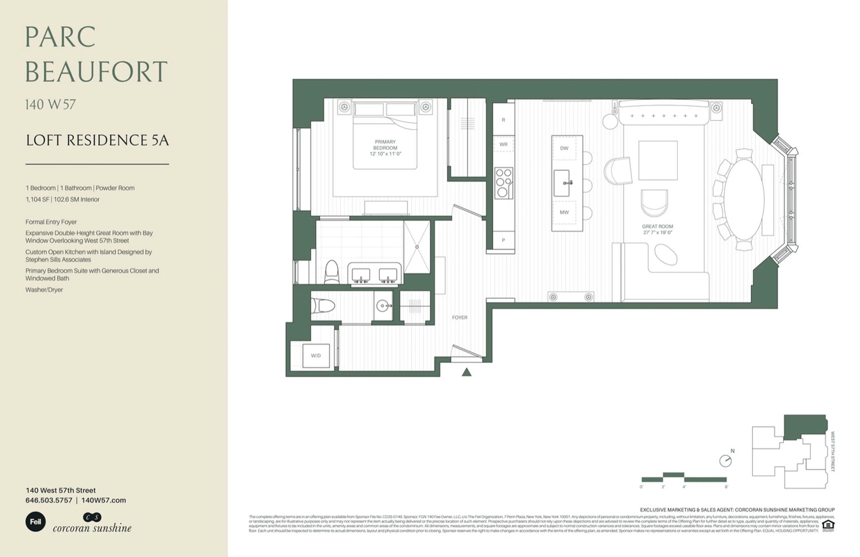 Parc Beaufort Residence 5A — 1 Bed / 1.5 Bath floor plan