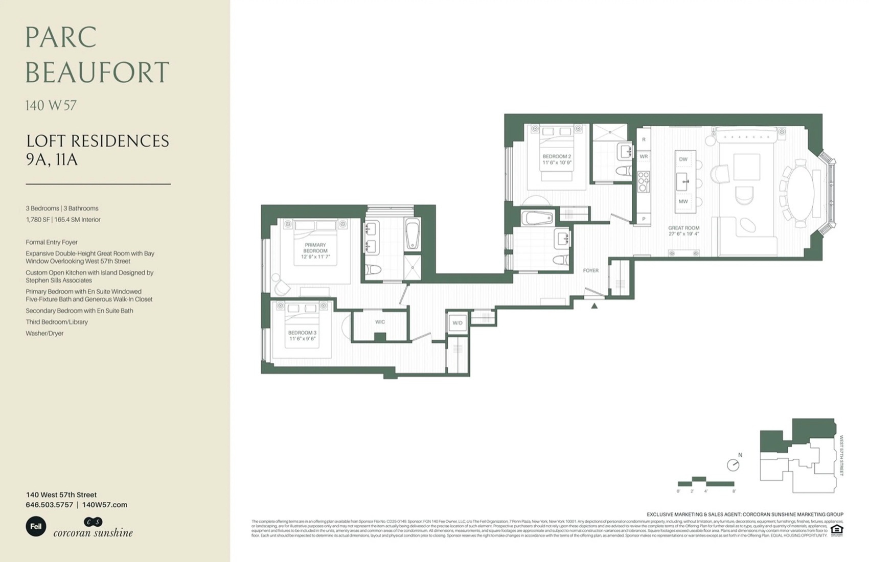 Parc Beaufort Residence 9A — 3 Bed / 3 Bath floor plan