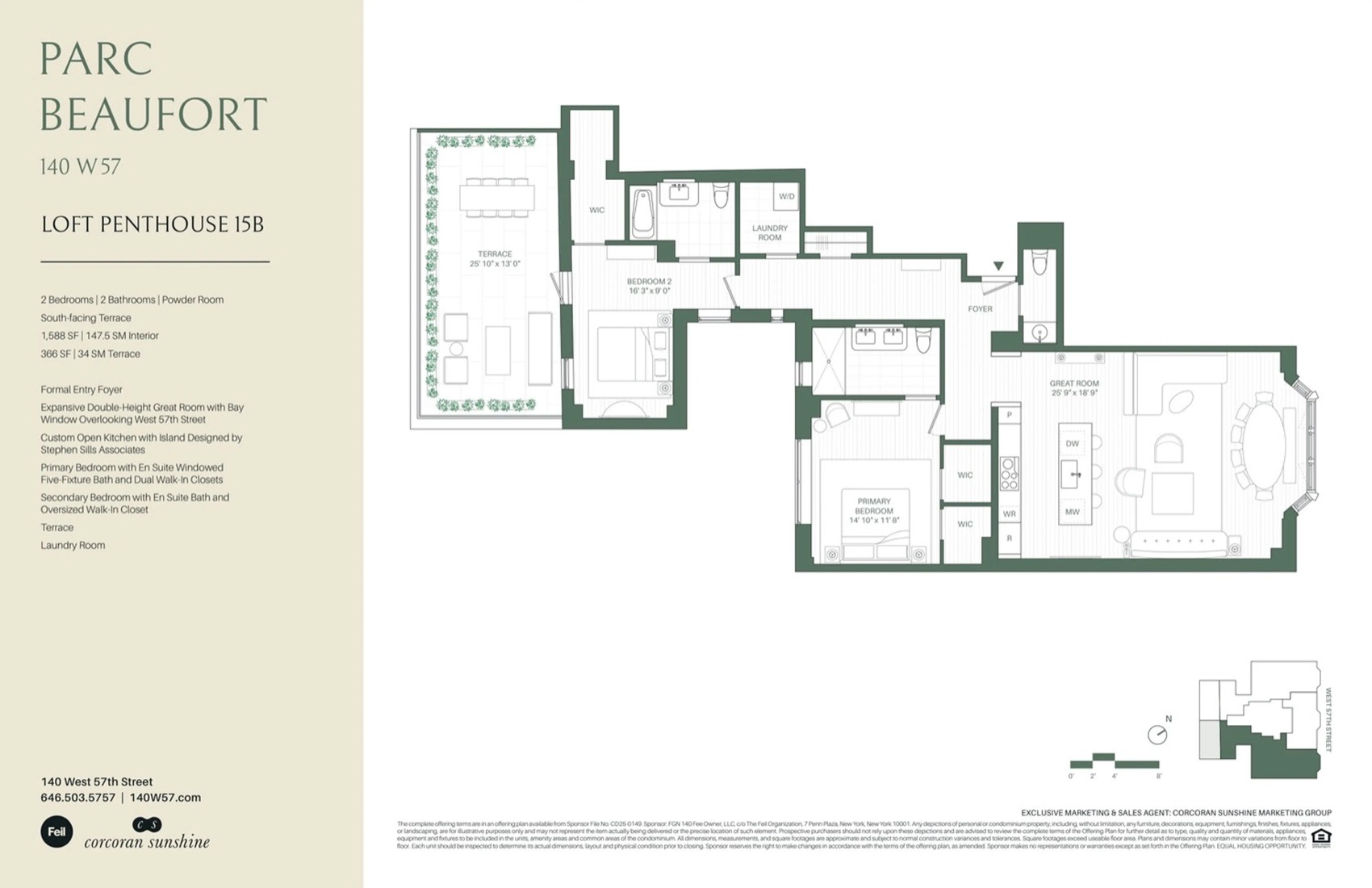 Parc Beaufort Residence PH15B (Penthouse) — 2 Bed / 2.5 Bath floor plan