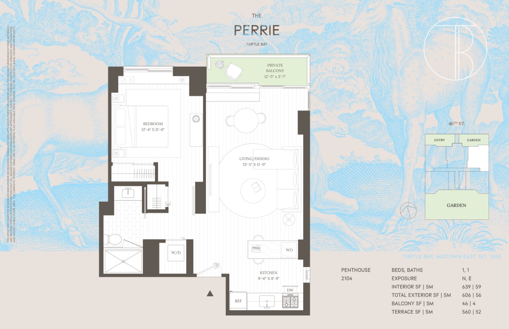 The Perrie Penthouse 2105 — 1 Bed/1 Bath (571 SF + terrace) floor plan