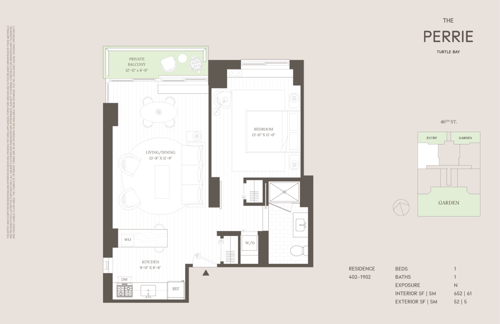 The Perrie Residence — 02 line, 1 Bed/1 Bath floor plan