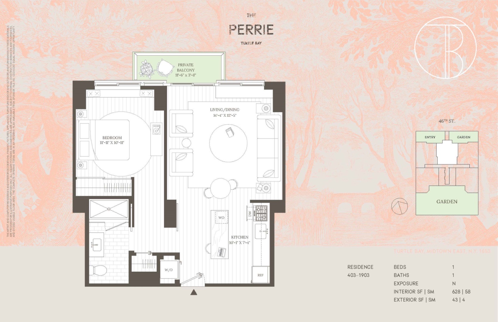 The Perrie Residence — 03 line, 1 Bed/1 Bath floor plan