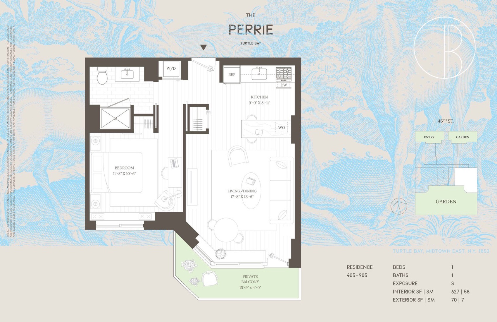 The Perrie Residence — 05 line, 1 Bed/1 Bath floor plan