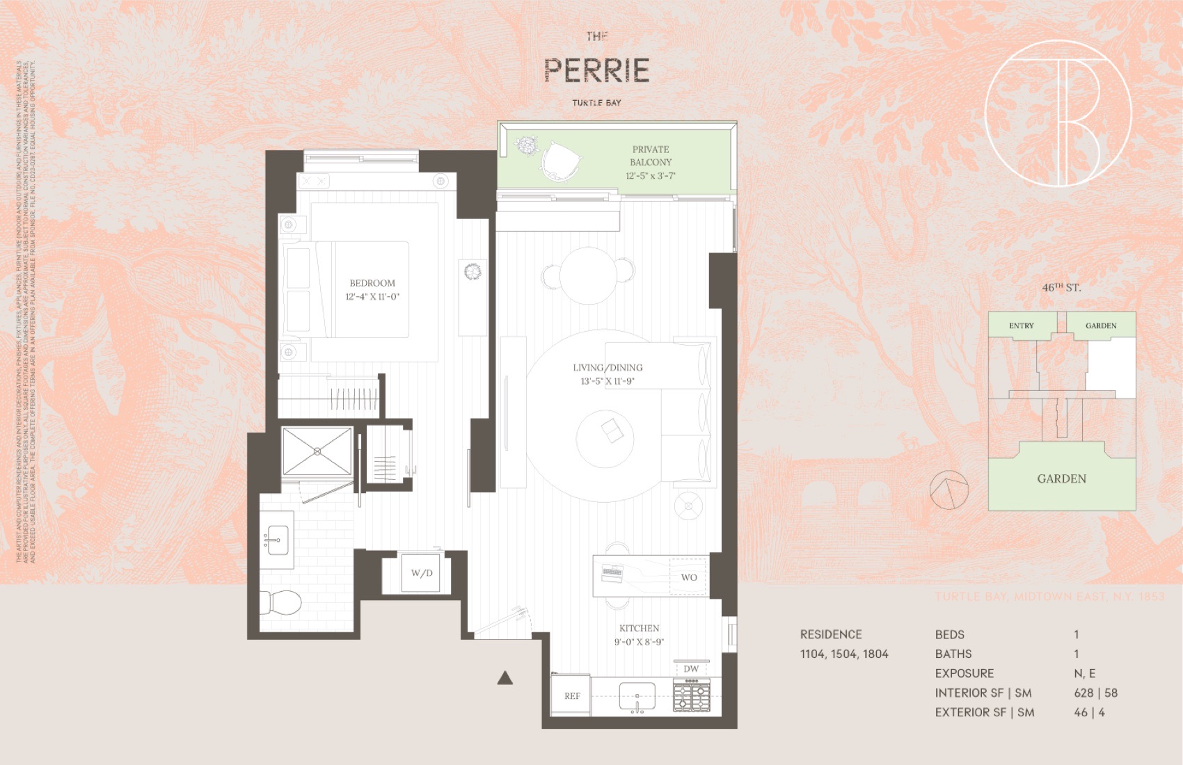 The Perrie Residence 1004 / 1504 / 1804 — 1 Bed/1 Bath floor plan