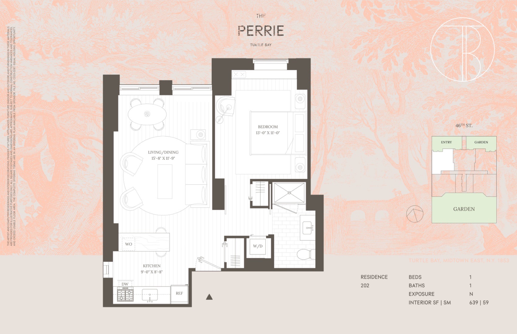 The Perrie Residence 202 — 1 Bed/1 Bath (439 SF) floor plan