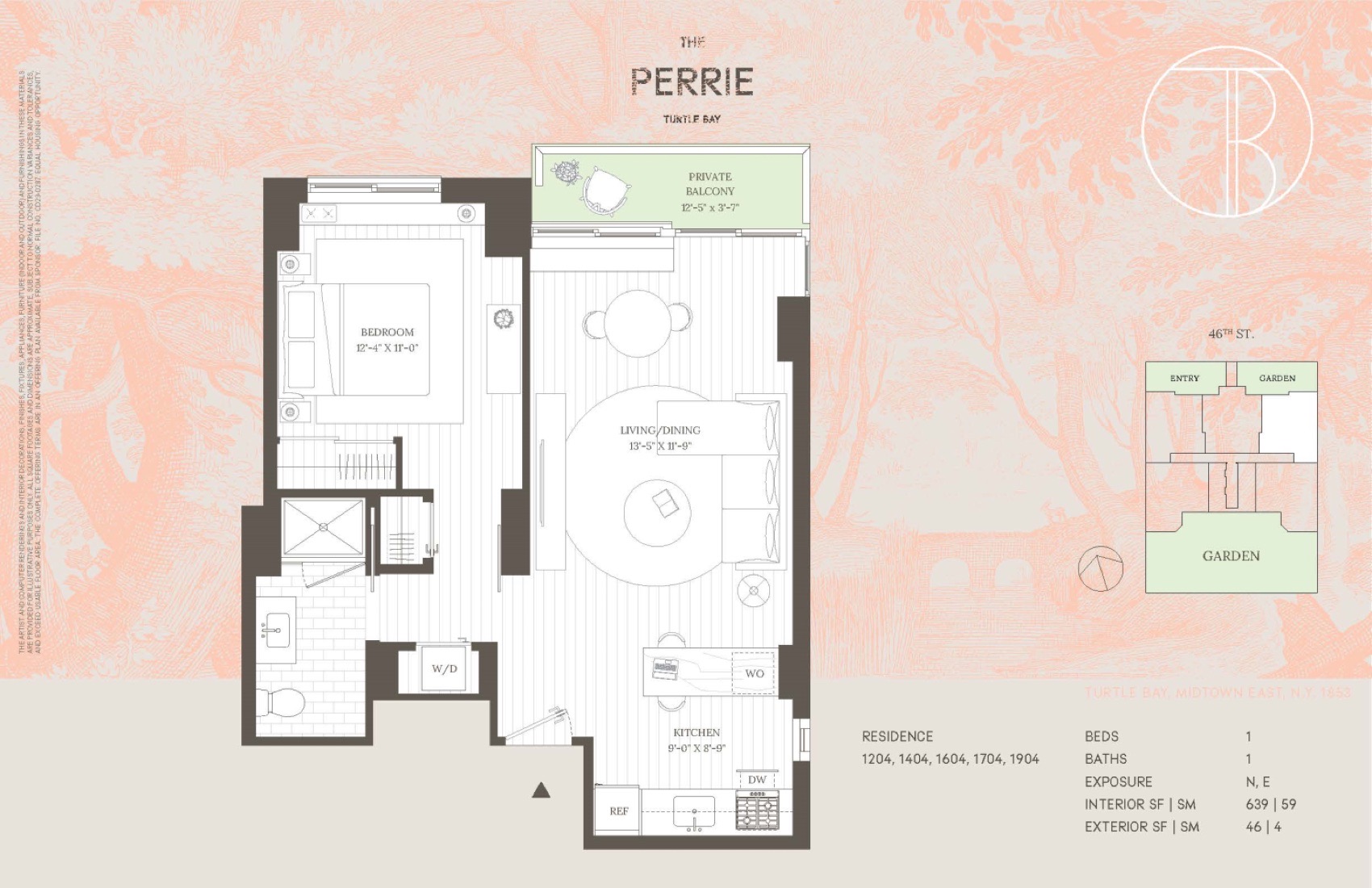 The Perrie Residence — high-floor 1 Bed/1 Bath (line 04) floor plan